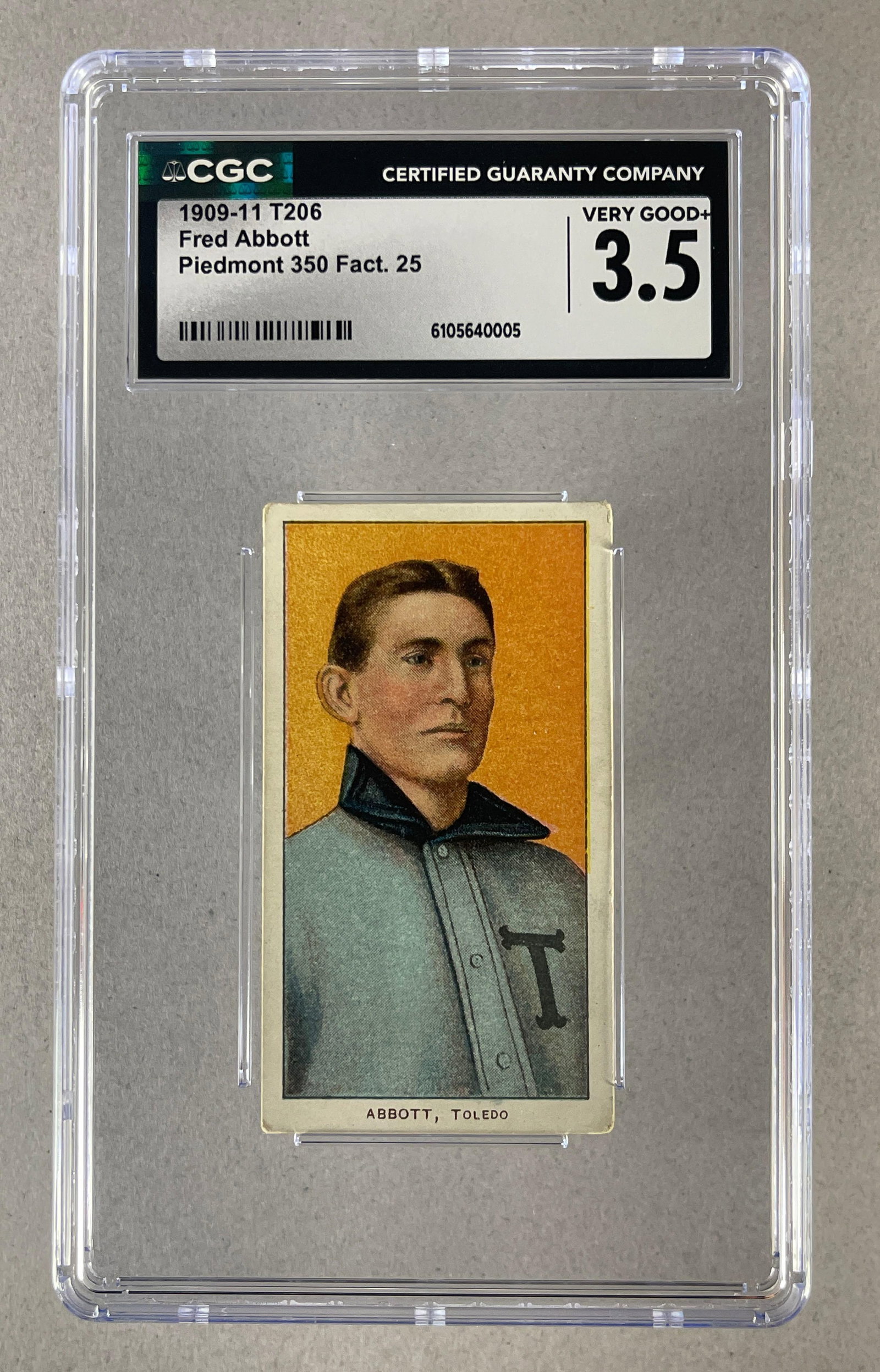 1909 - 11 T206 Fred Abbott Toledo Piedmont 350/25 CGC 3.5 (1 of 2)