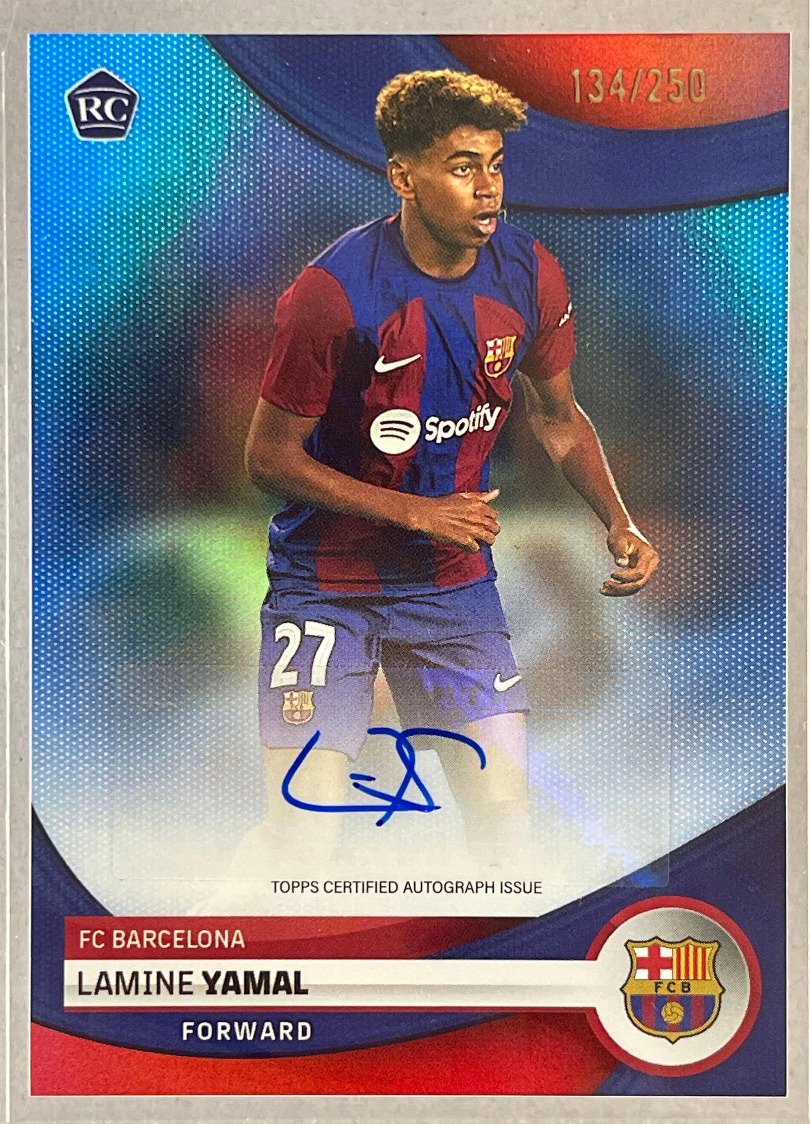 2023 Topps FC Barcelona Team Set Blue Refractor Auto Lamine Yamal 134/250 (1 of 2)