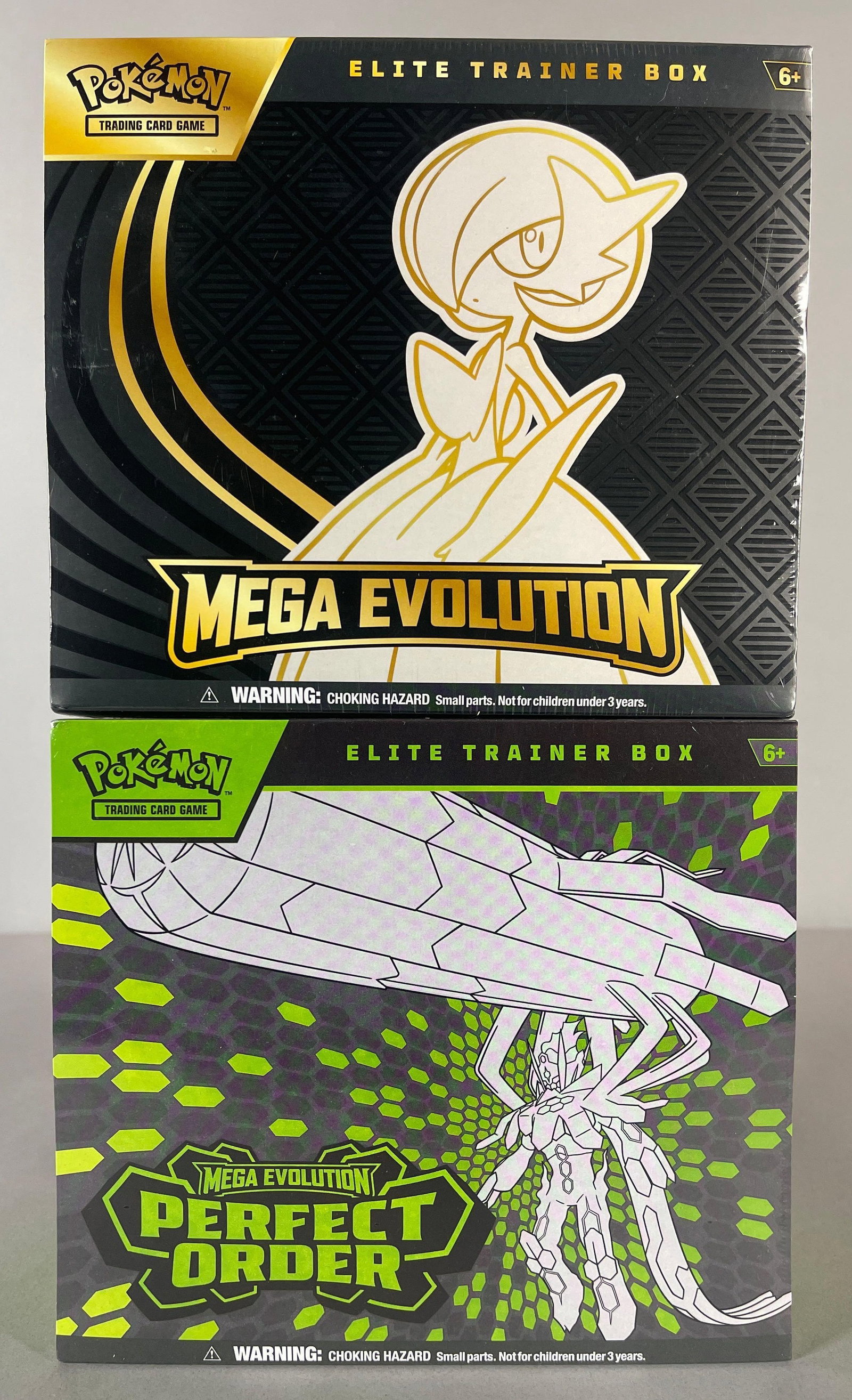 2 - 2025 - 26 Pokemon Mega Evolution and Perfect Order ETBs: Includes 9 - Booster packs, 40 - Energy cards, Collectors Box, and More