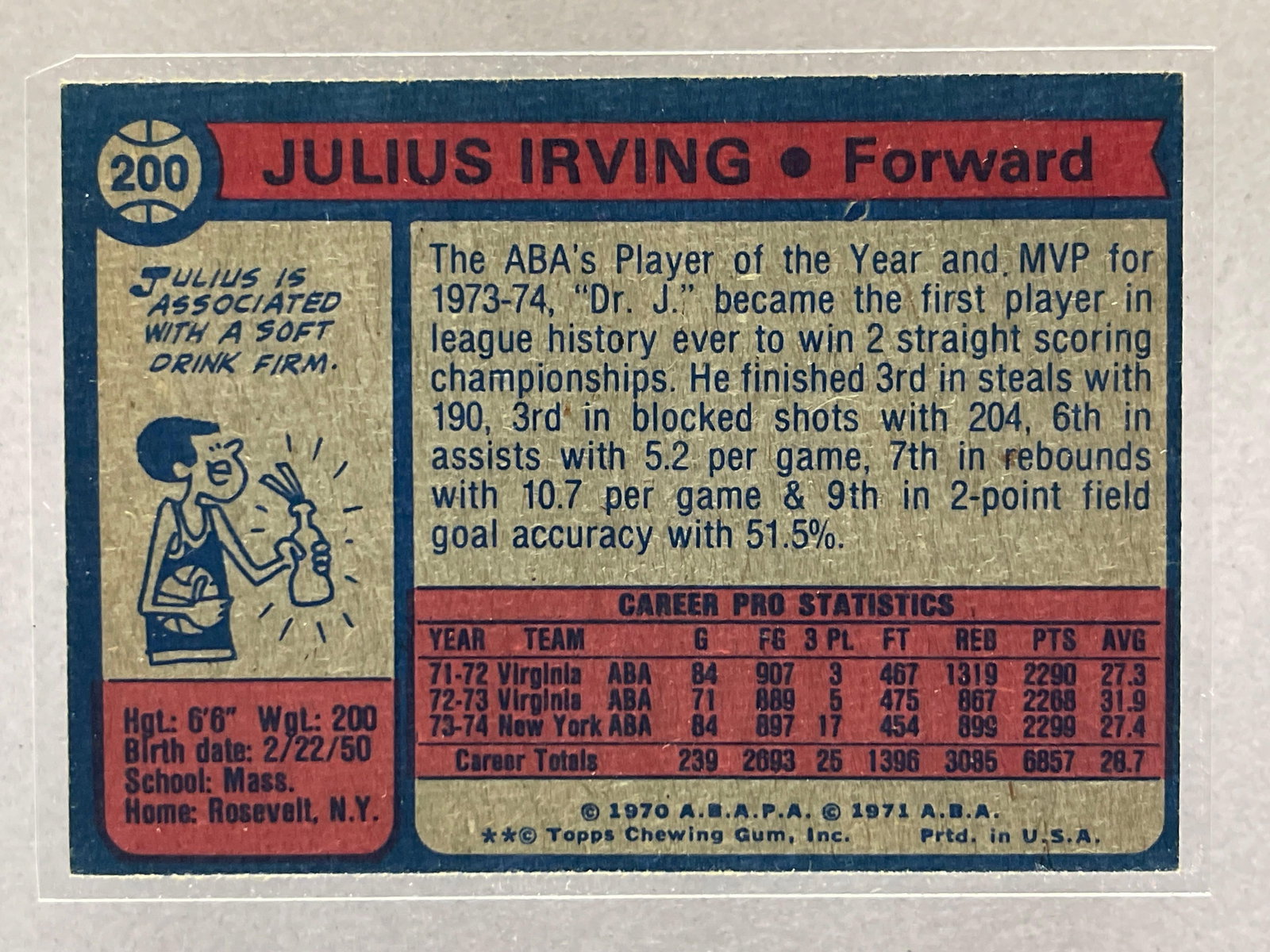 1974 Topps Julius Erving #200 - 2