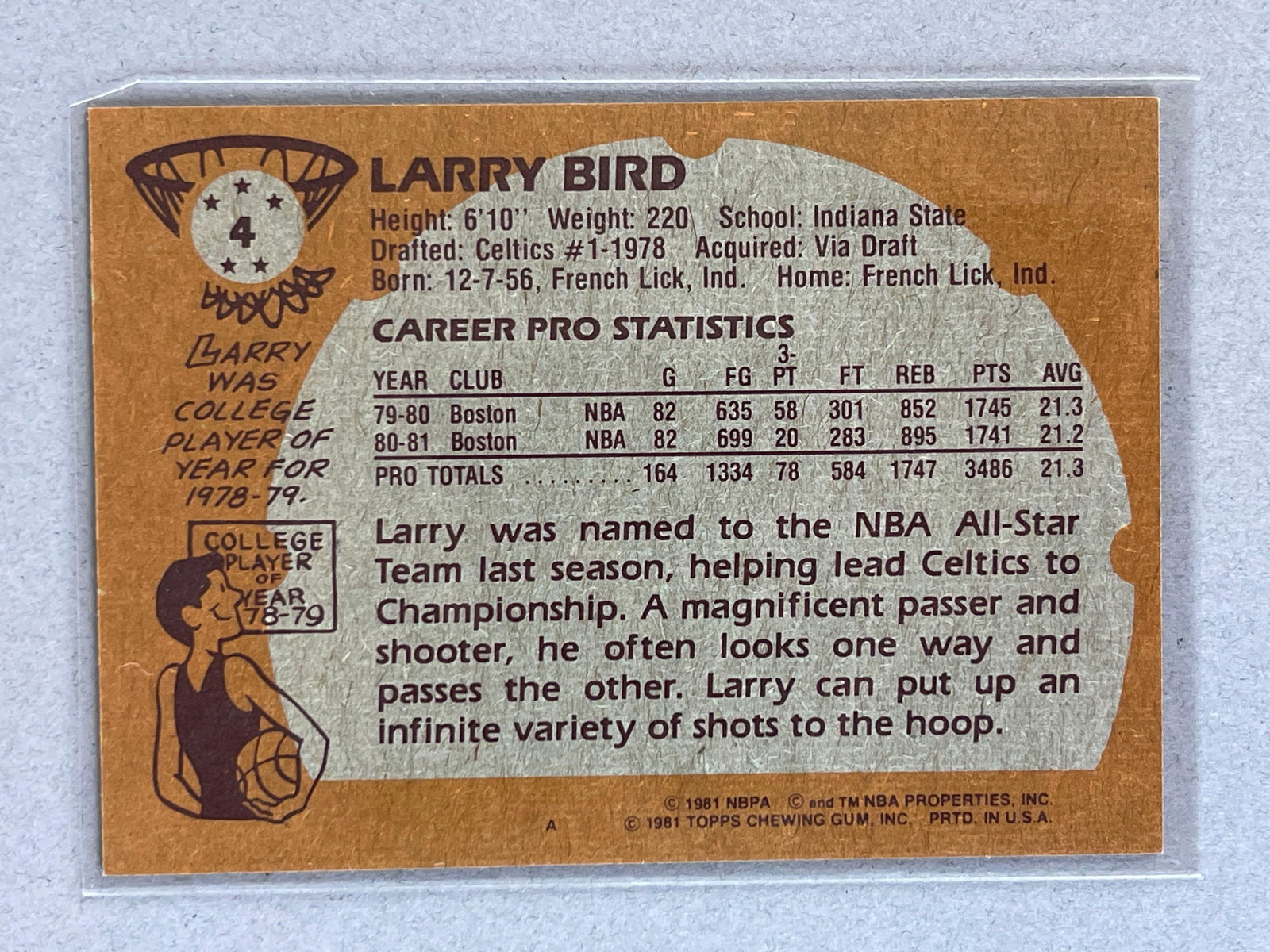 1981 Topps Larry Bird #4 - 2