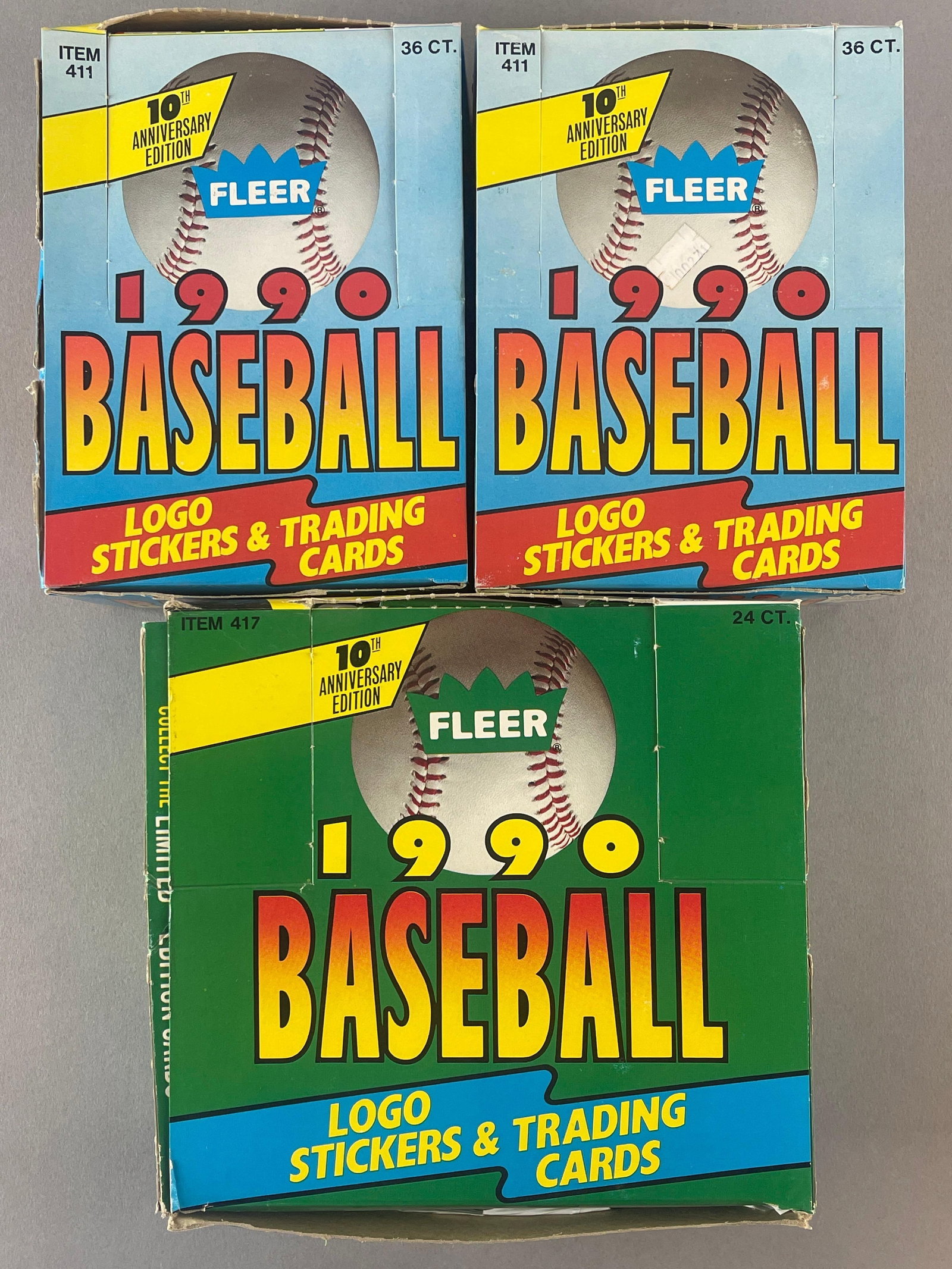 1990 Fleer Baseball Green Jumbo Box + 2 - Wax Boxes: Green box contains rare soaring stars insert cards