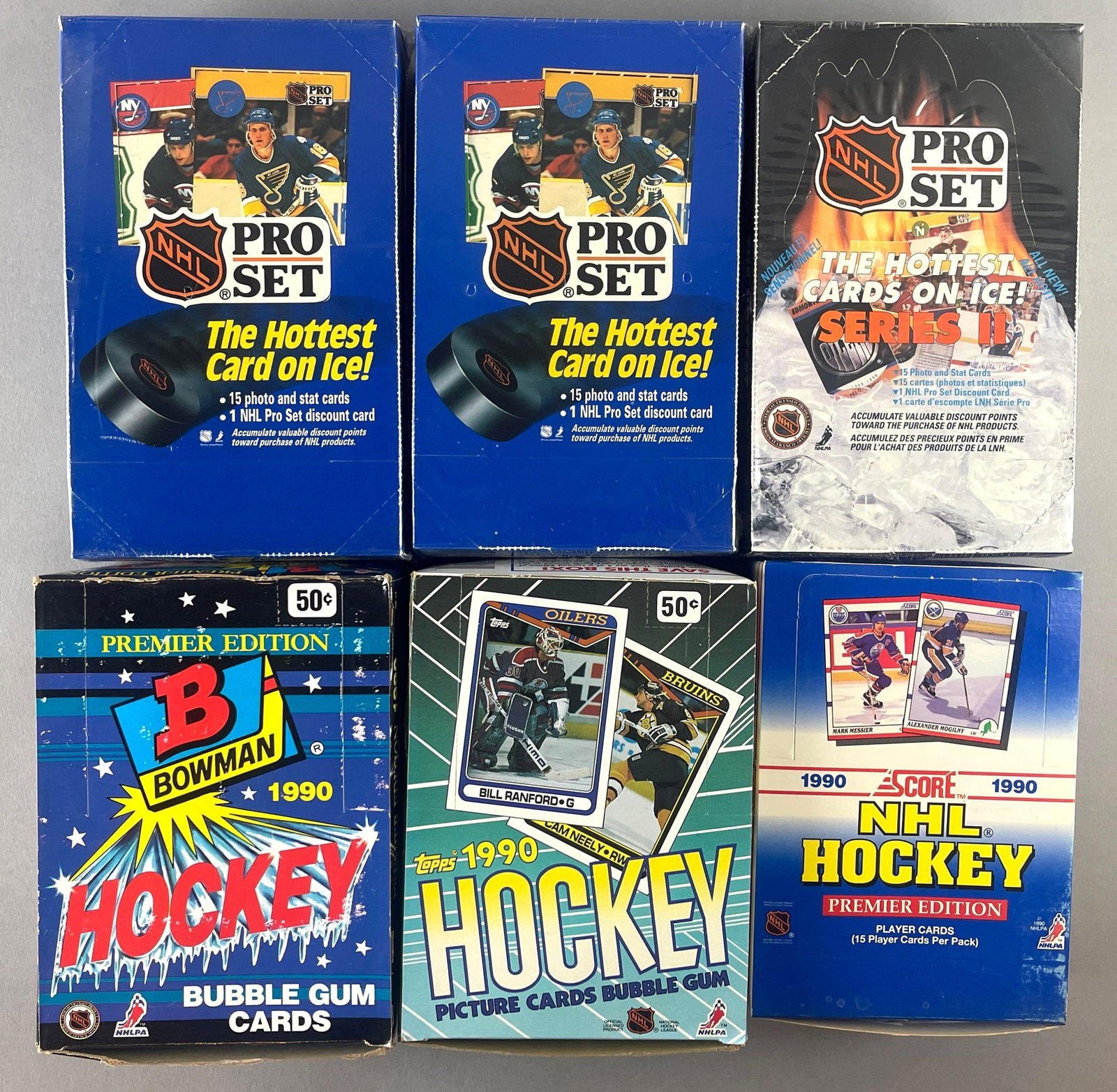 6 - 1990 Topps, Bowman, Score and ProSet Hockey Boxes: 6 - 19900 Topps, Bowman, Score and ProSet Hockey Boxes