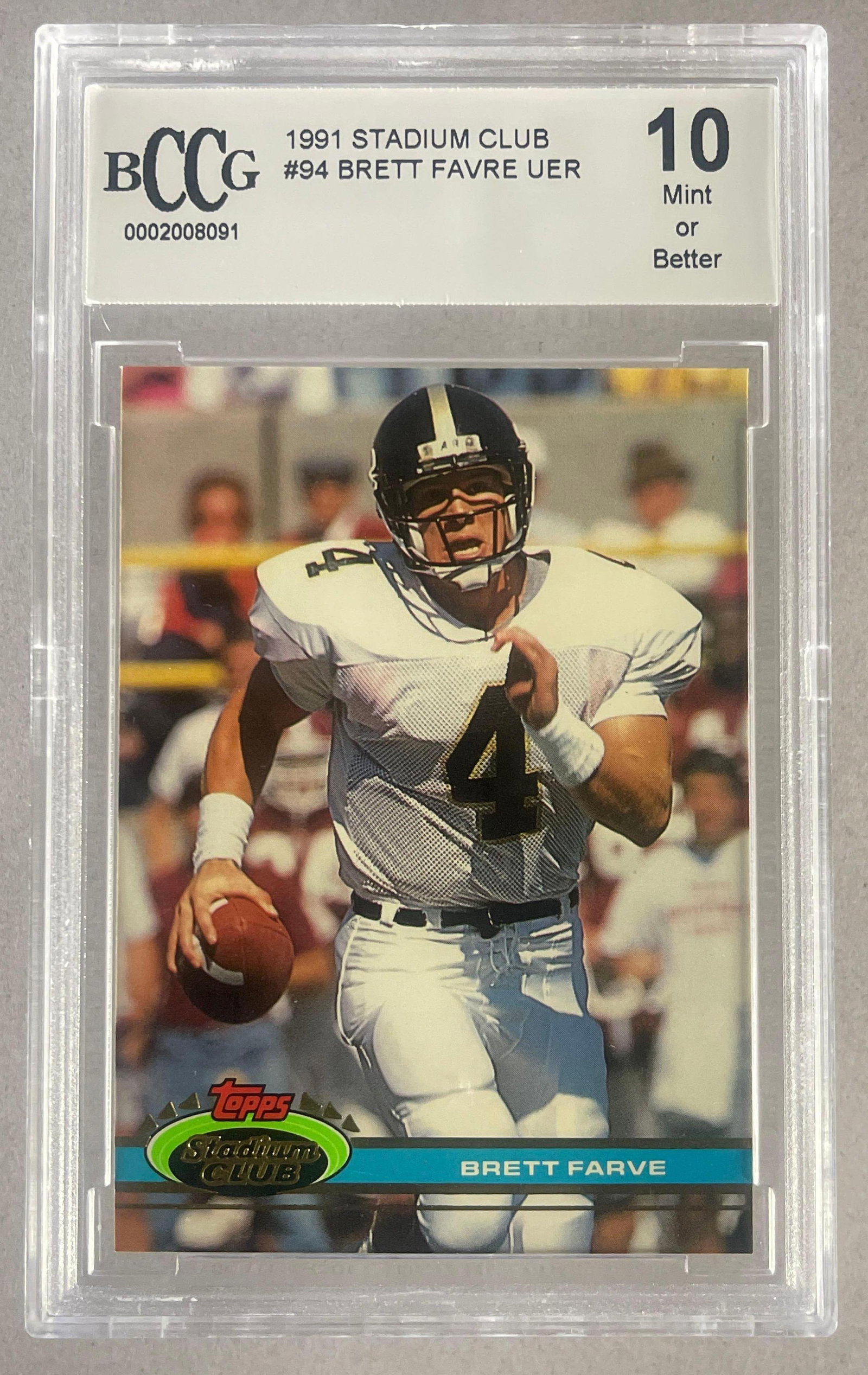 1991 Stadium Club Brett Favre #94 BCCG Error Rookie: Brett Favre #94 BCCG 10 Rookie