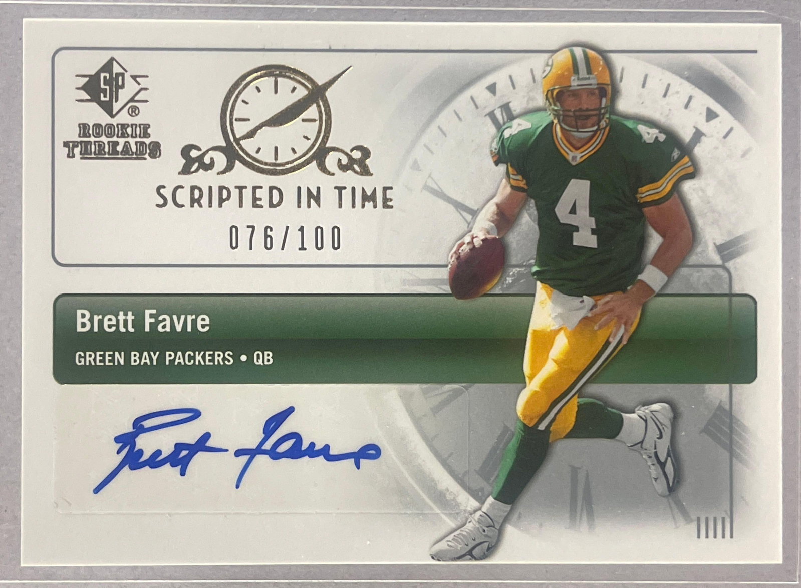 2007 SP Rookie Threads Scripted in Time Auto Brett Favre 76/100: 2007 SP Rookie Threads Scripted in Time Auto Brett Favre #SIT-BF 76/100