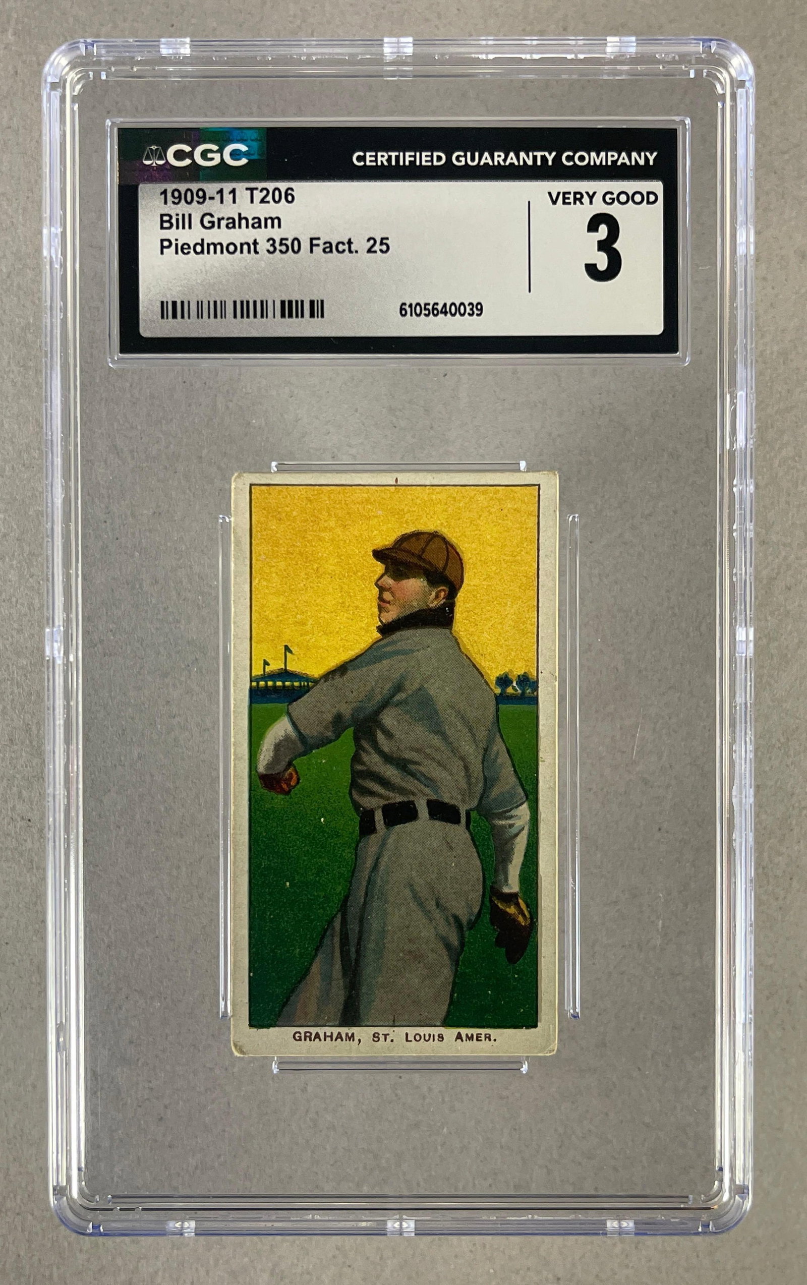 1909 - 11 T206 Bill Graham Piedmont 350/25 CGC 3: 1909 - 11 T206 Bill Graham Piedmont 350/25 CGC 3