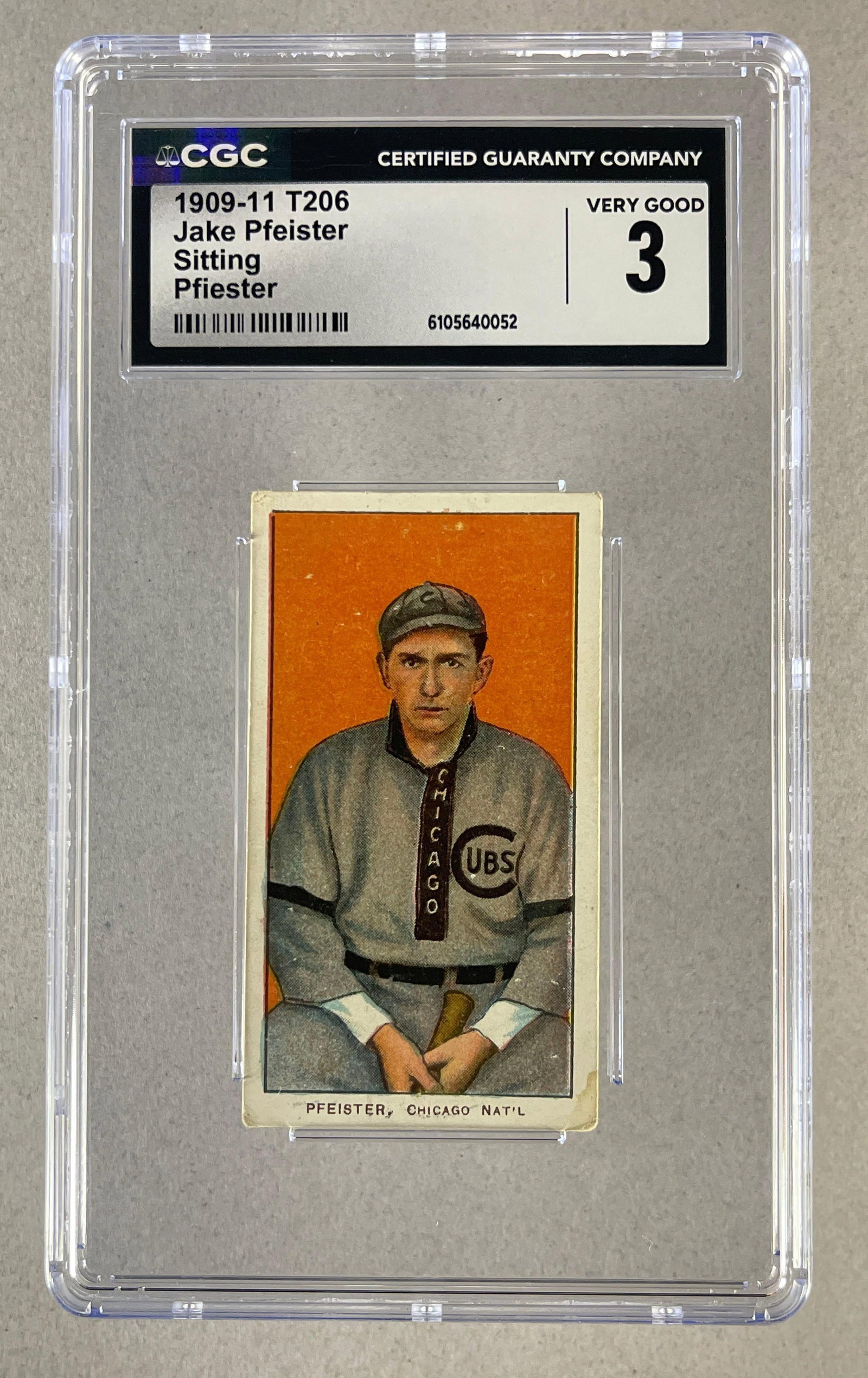 1909 - 11 T206 Jake Pfeister Sitting Piedmont 350/25 CGC 3: 1909 - 11 T206 Jake Pfeister Sitting Piedmont 350/25 CGC 3