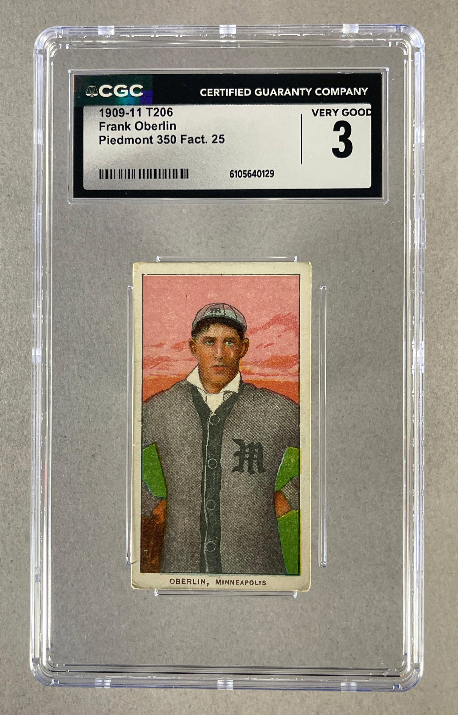 1909 - 11 T206 Frank Oberlin Piedmont 350/25 CGC 3: 1909 - 11 T206 Frank Oberlin Piedmont 350/25 CGC 3