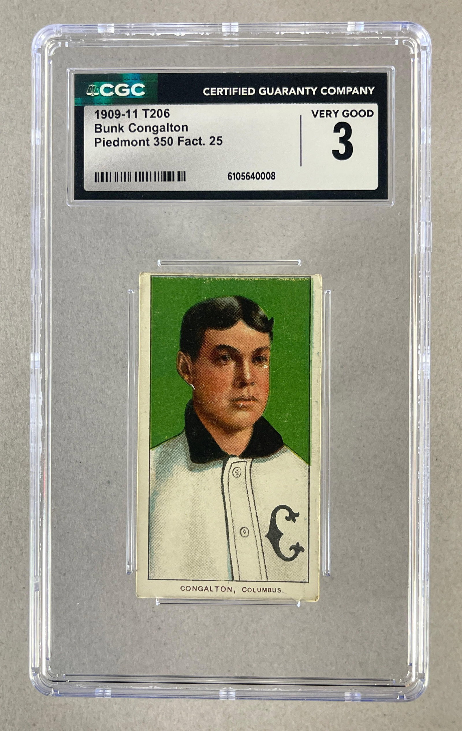 1909 - 11 T206 Bunk Congalton Piedmont 350/25 CGC 3: 1909 - 11 T206 Bunk Congalton Piedmont 350/25 CGC 3