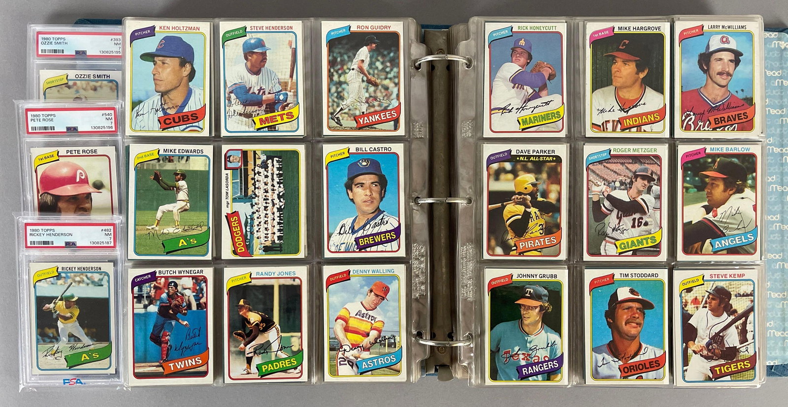 1980 Topps Baseball Complete Set with PSA 7 Henderson, Rose, and Smith: Conditions vary, EX - NMMT, Contains 100s of duplicates, Recently graded, Riky Henderson #482 PSA 7, 1980 Topps Pete Rose #540 PSA 7, and Ozzie Smith #393 PSA 7