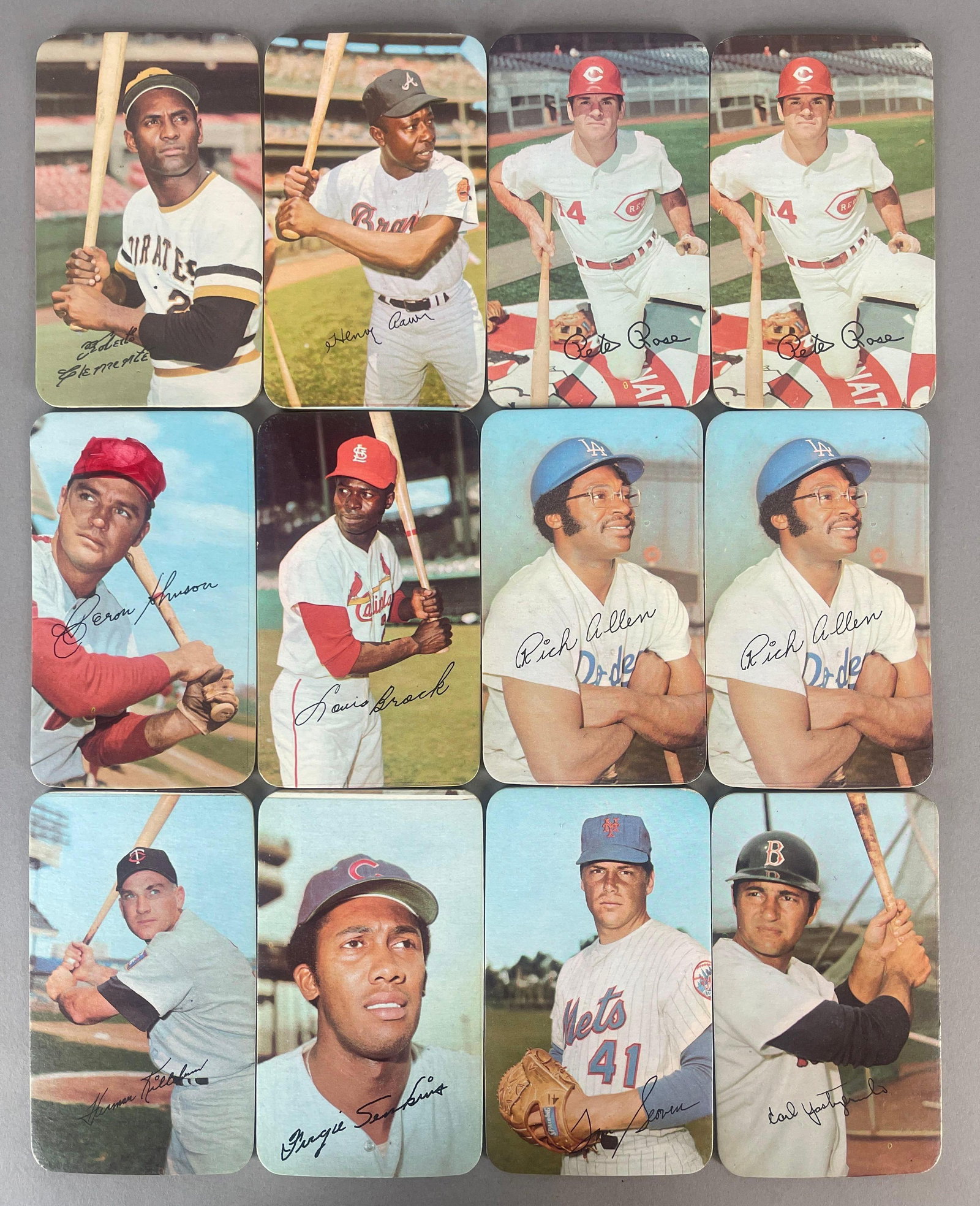 12 - 1971 Topps Super Baseball Cards with Clemente, Aaron, Rose, and More: Conditions vary, Low - EXMT, Mainly EX, Nice start to a set - Main HOFs Clemente, Aaron, 2 - Rose, Yastrzemski, Seaver, and More