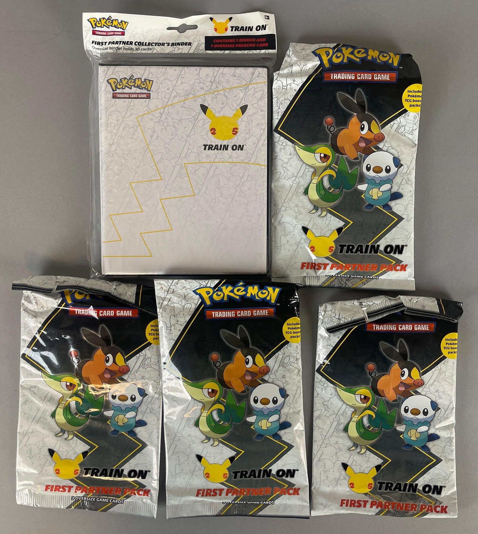 4 - 2021 Pokemon First Partner Jumbo Celebrates 25th Anniversary Packs + Binder Pack: 3 - Jumbo cards + 2 - Booster packs Per pack