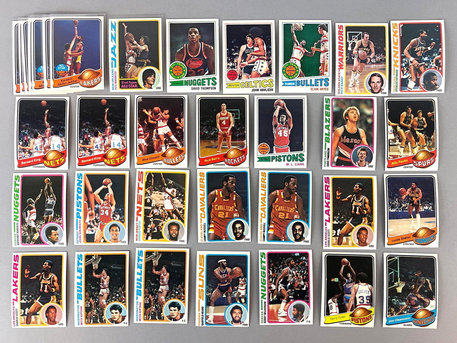 30+ 1977 - 79 Topps Basketball Cards with HOFs, Stars, and Rookies: Conditions vary, EXMT - NMMT, Sharp cards, 7 - 1979 Kareem Abdul-Jabbar, 1978 - Pete Maravich and More