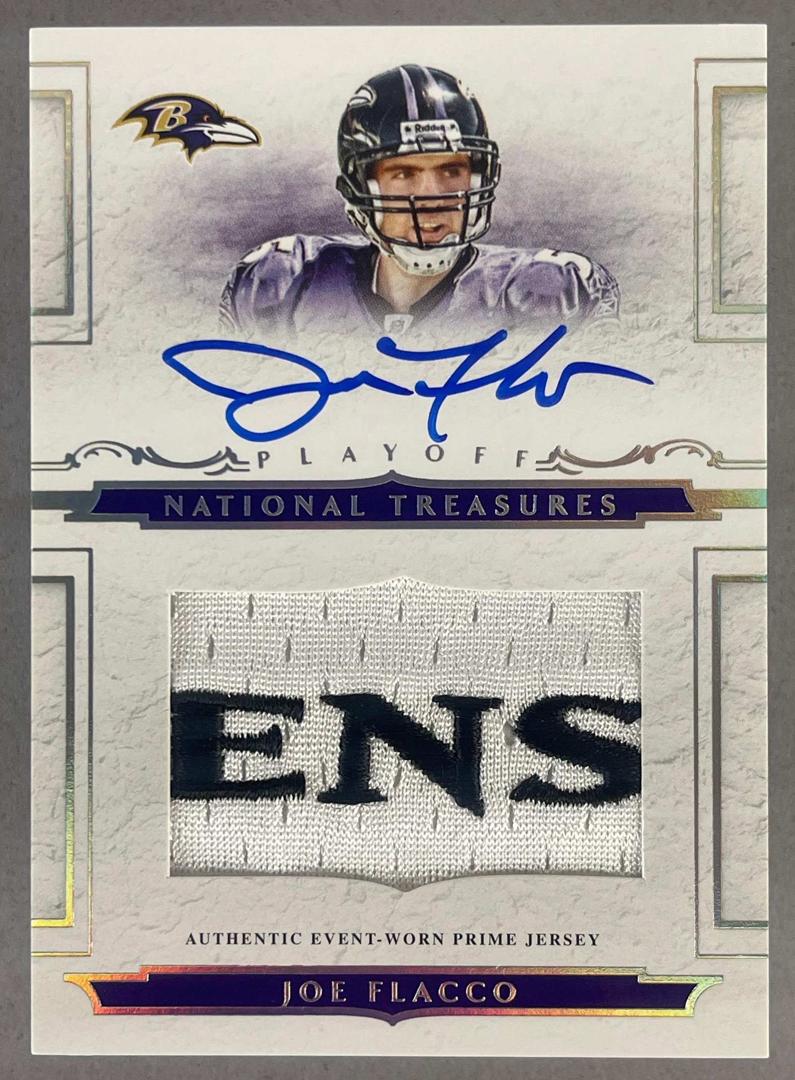 2008 National Treasure Rookie Patch Auto Joe Flacco 10/99: Cool patch with partial lettering of Ravens #112