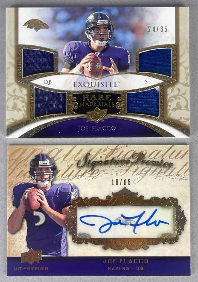 2008 Exquisite Rare Material Quad Jersey 24/35 and UD Signature Premier Joe Flacco 18/65 (1 of 2)