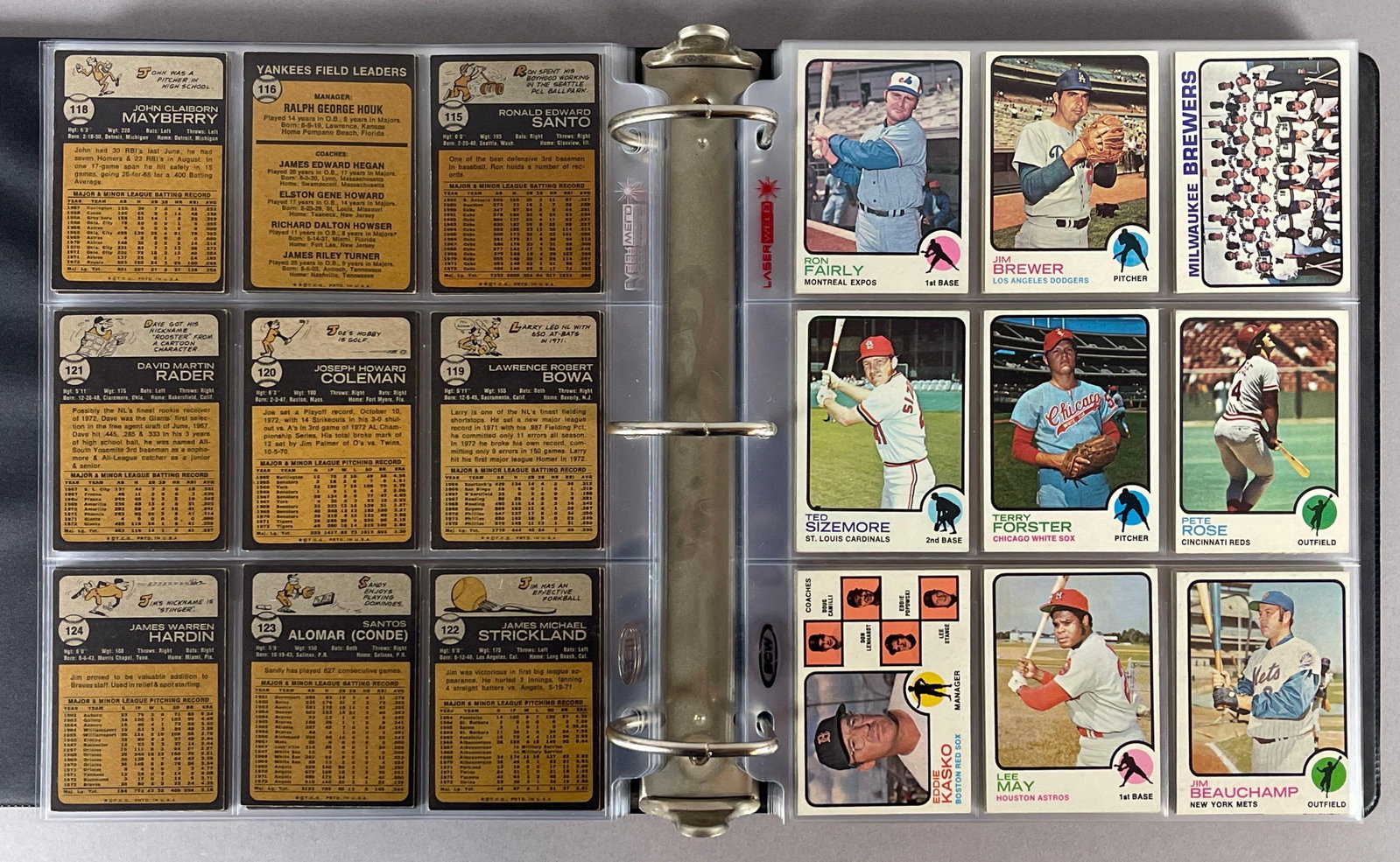 1973 Topps Baseball Partial Set 345/660: Conditions vary, VGEX - EXMT, Mainly Mid-Grade, 5 - High numbers, Includes Ruth, Aaron, Mays #1 EX, Roberto Clemente #50 EX< Hank Aaron #100 VGEX, Willie Mays #305 VGEX