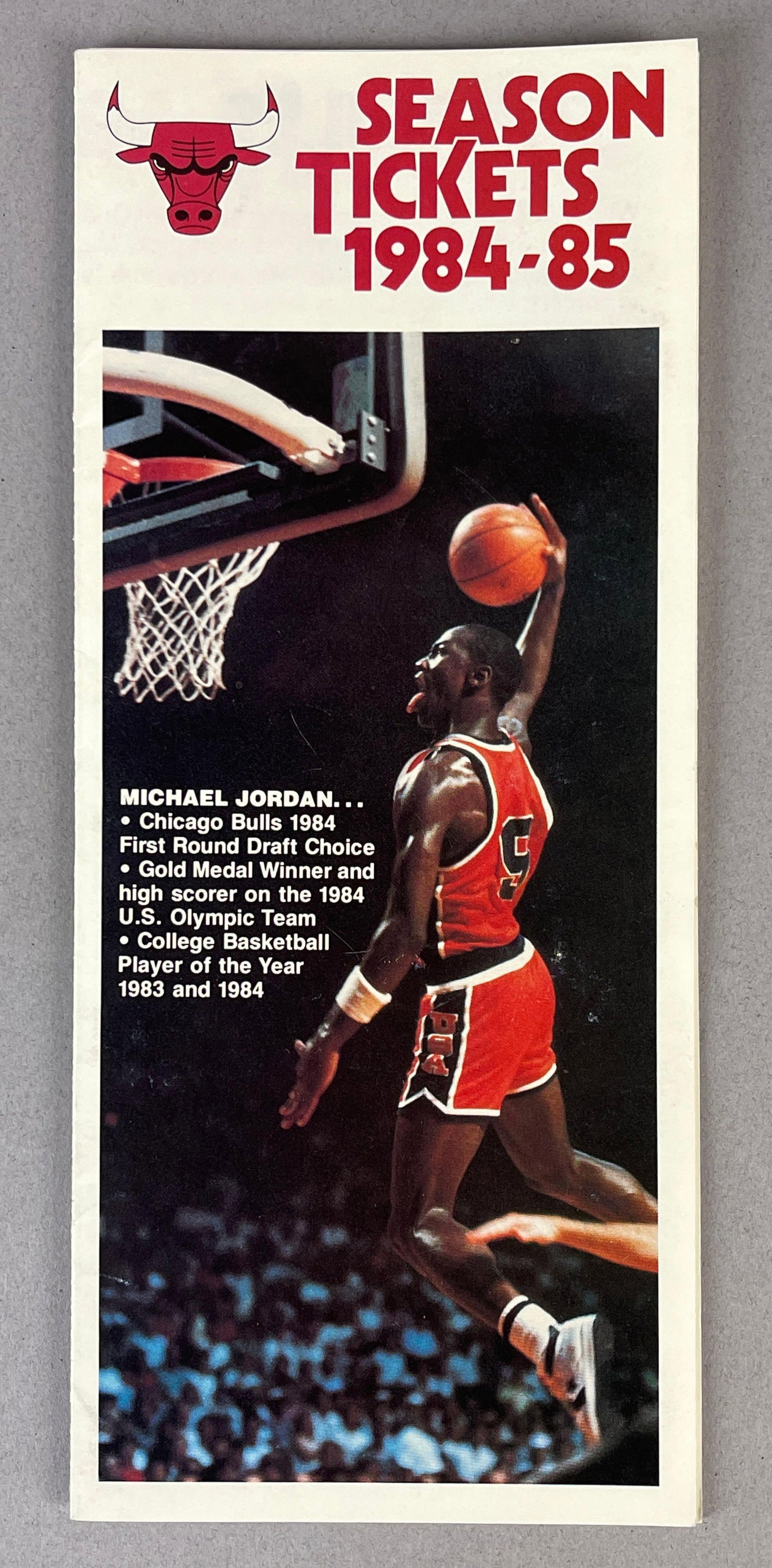 Rare 1984 - 85 Chicago Bulls Season Ticket Brochure with Michael Jordan on Front: Great condition, with an amazing dunk photo
