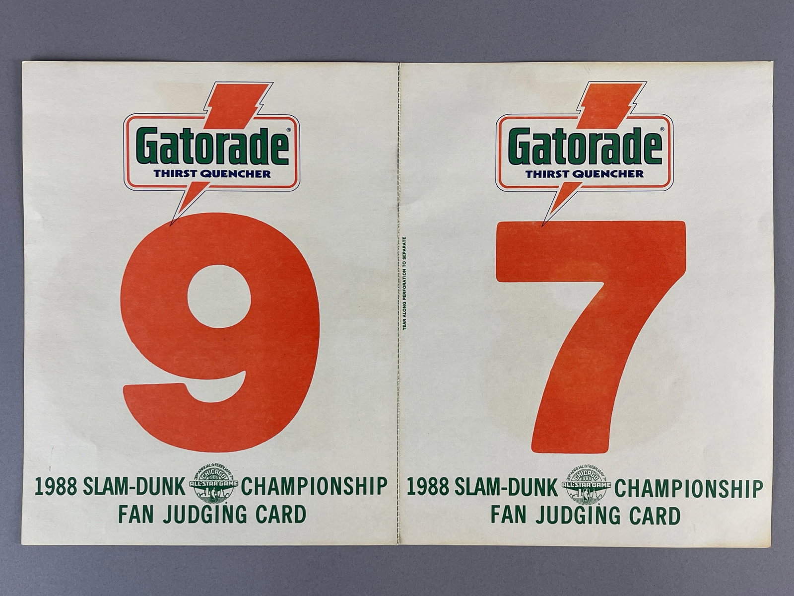 Rare 1988 Gatorade NBA Slam Dunk Championship Fan Judging Card Set - Jordan Chicago: 1988 Slam Dunk Championship in Chicago where Michael Jordan won