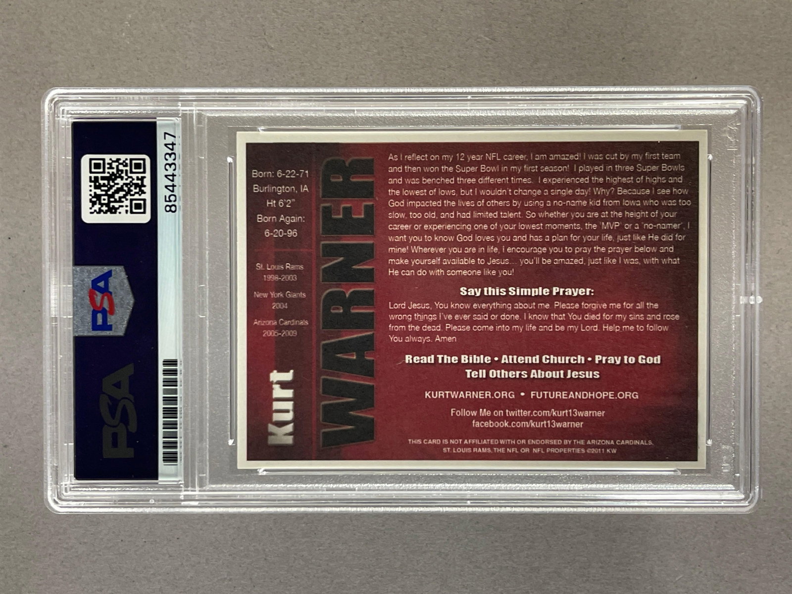 Kurt Warner Signed Card PSA Authentic - 2