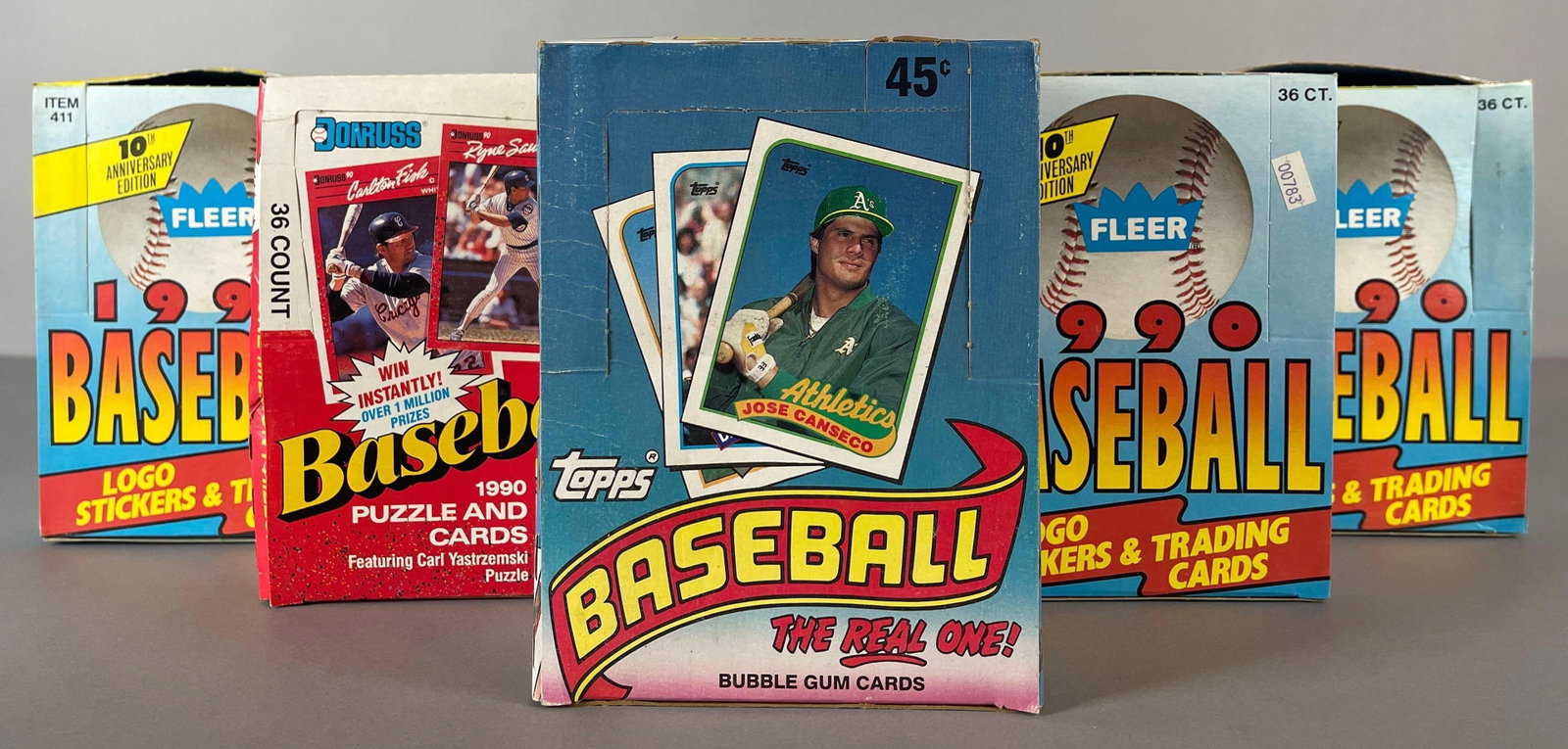 5 - 1989 - 90 Baseball Unopened Wax Boxes: 5 - 1989 - 90 Baseball Unopened Wax Boxes 1989 Topps, 3 -?1990?Fleer and 1?- 1990 Donruss?Unopened Wax Boxes
