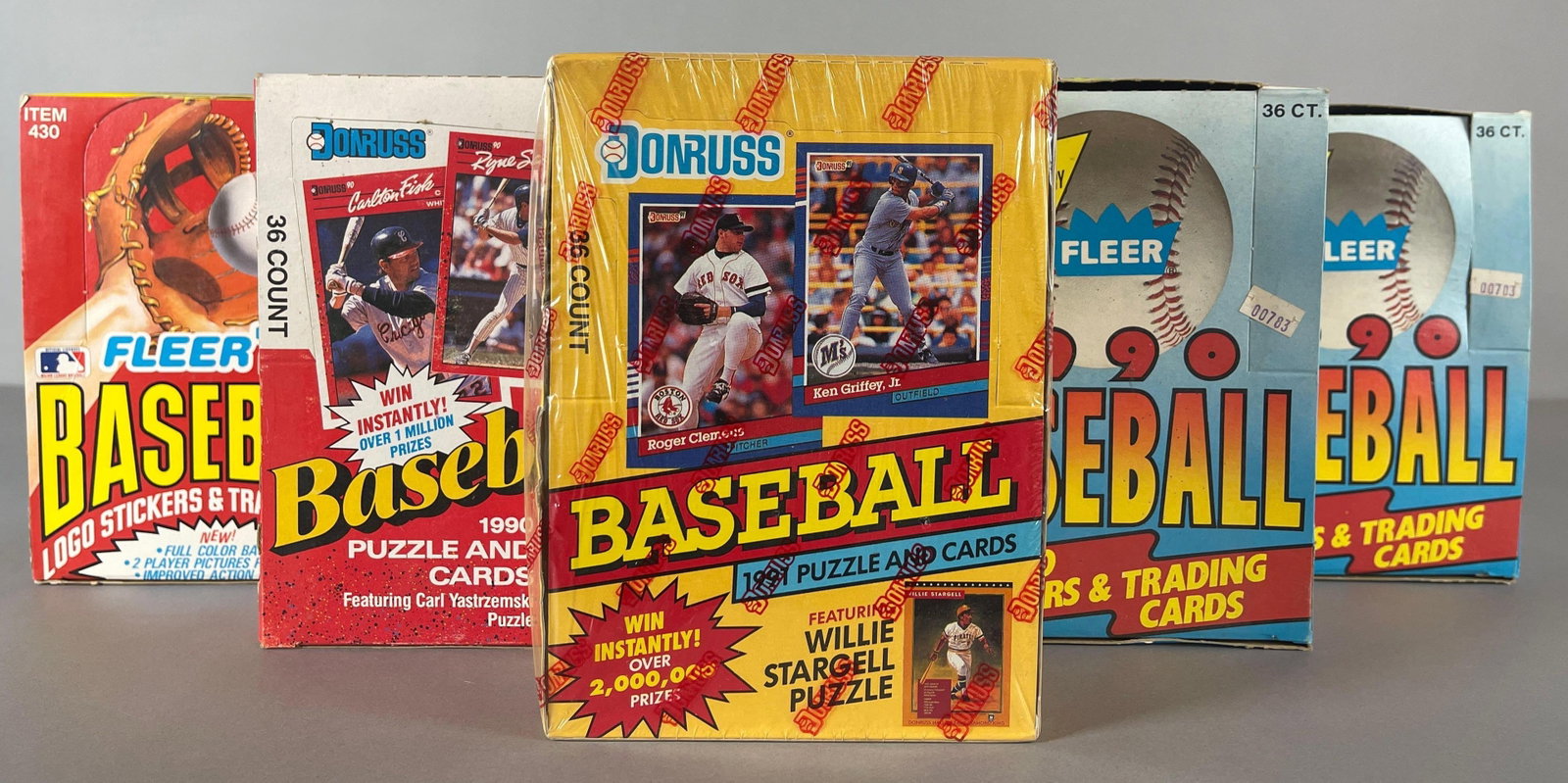 5 - 1990 - 91 Fleer and Donruss Baseball Unopened Wax Boxes: 2 - 1990 Fleer, 1991 Fleer, 1990 and 91?Donruss Baseball Unopened Wax Boxes