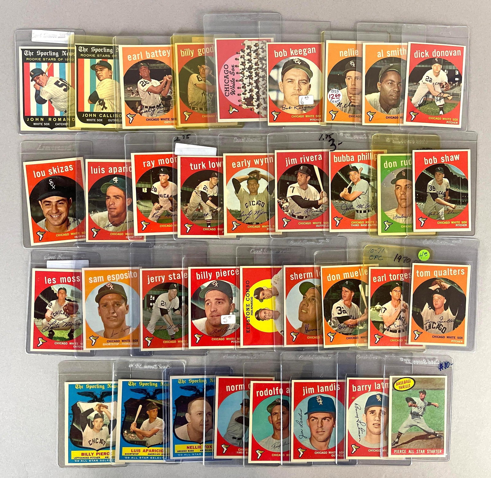 1959 Topps Chicago White Sox Team Set 35 - Cards: Conditions vary, VG - NM, Includes Nellie Fox base and All-Star EX, Early Wynn EXMT, Luis Aparicio EX, Norm Cash EX
