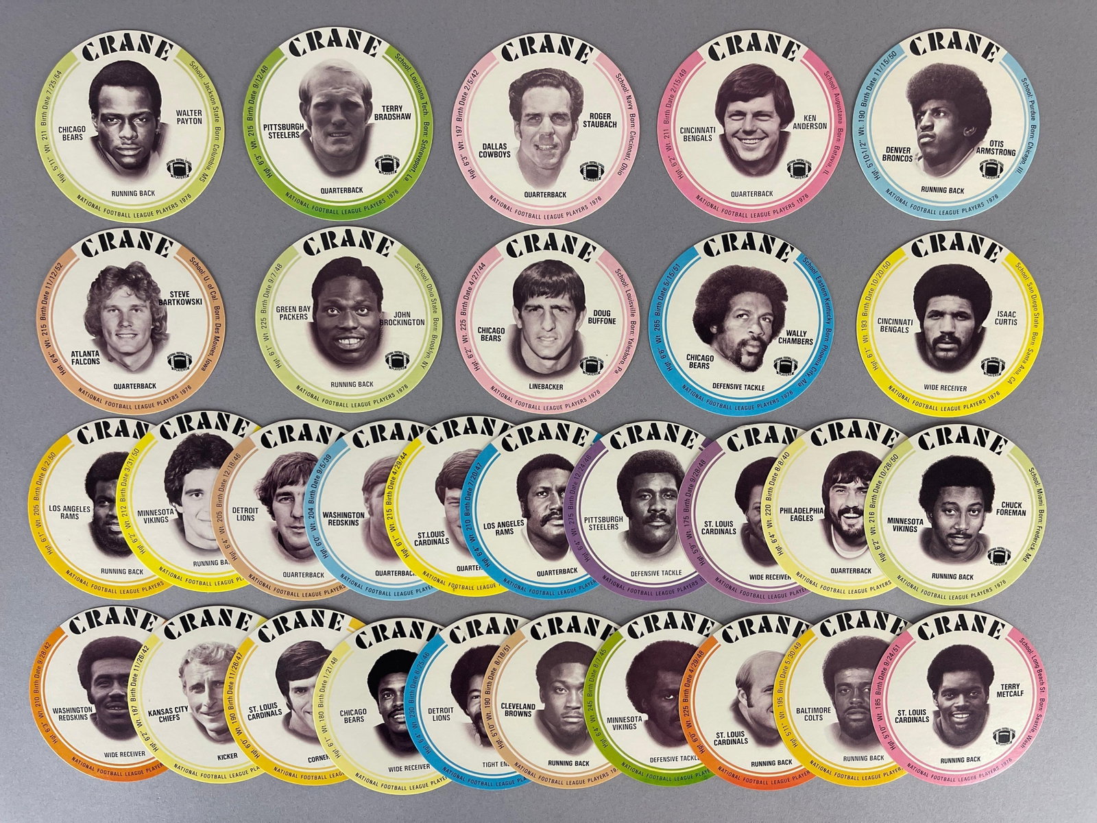 1976 Crane Football Discs Complete Set with Walter Payton Rookie (1 of 2)