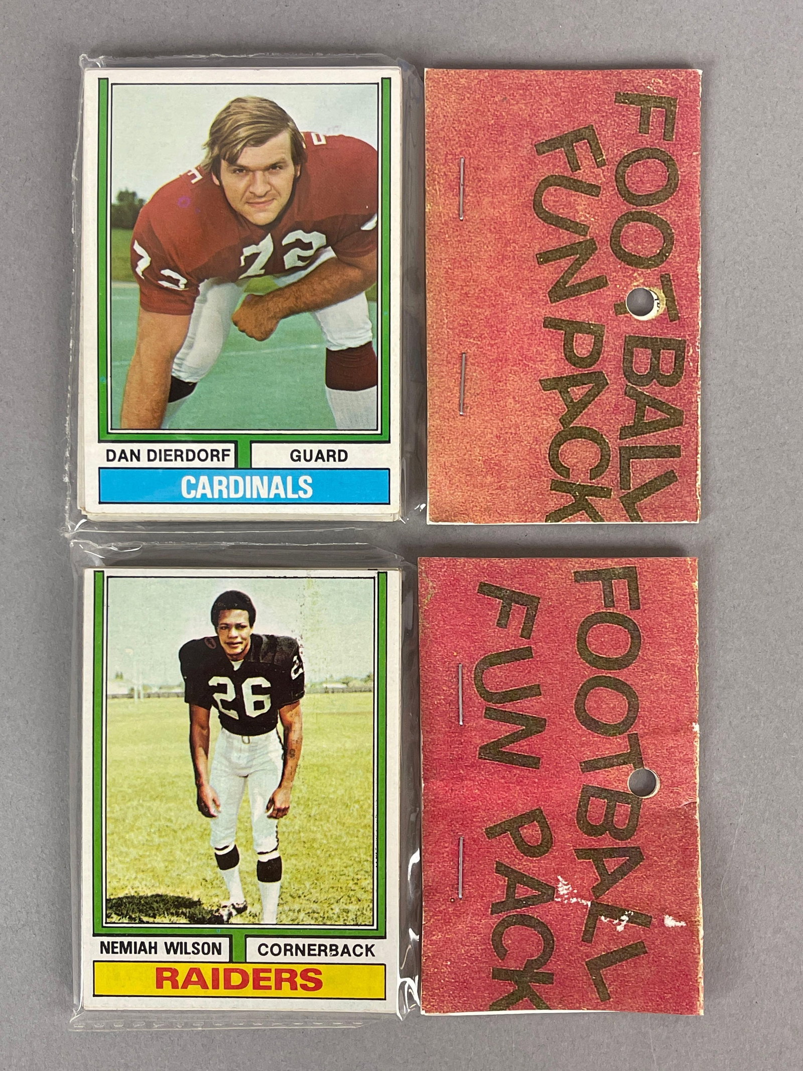 1974 Topps with Football West Corps Cello Fun Packs HOF: 1974 Topps with Football West Corps Cello Fun Packs Includes Dan Dierdorf,?10 - Cards per pack, West Corps was a repacking company in the 1970s