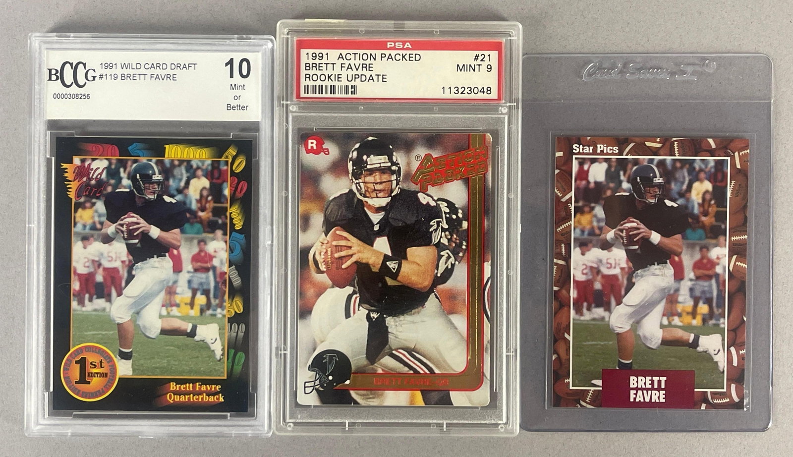 3 - Brett Favre Football Cards with Auto and Graded 9-10 (1 of 2)