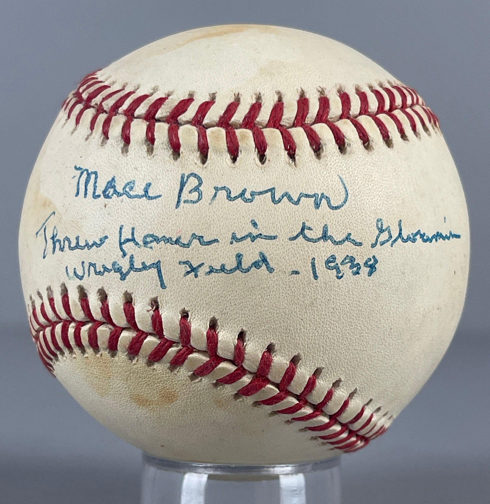 Mace Brown Threw Homer in the Gloamin Wrigley Field 1938 Signed Ball (1 of 2)