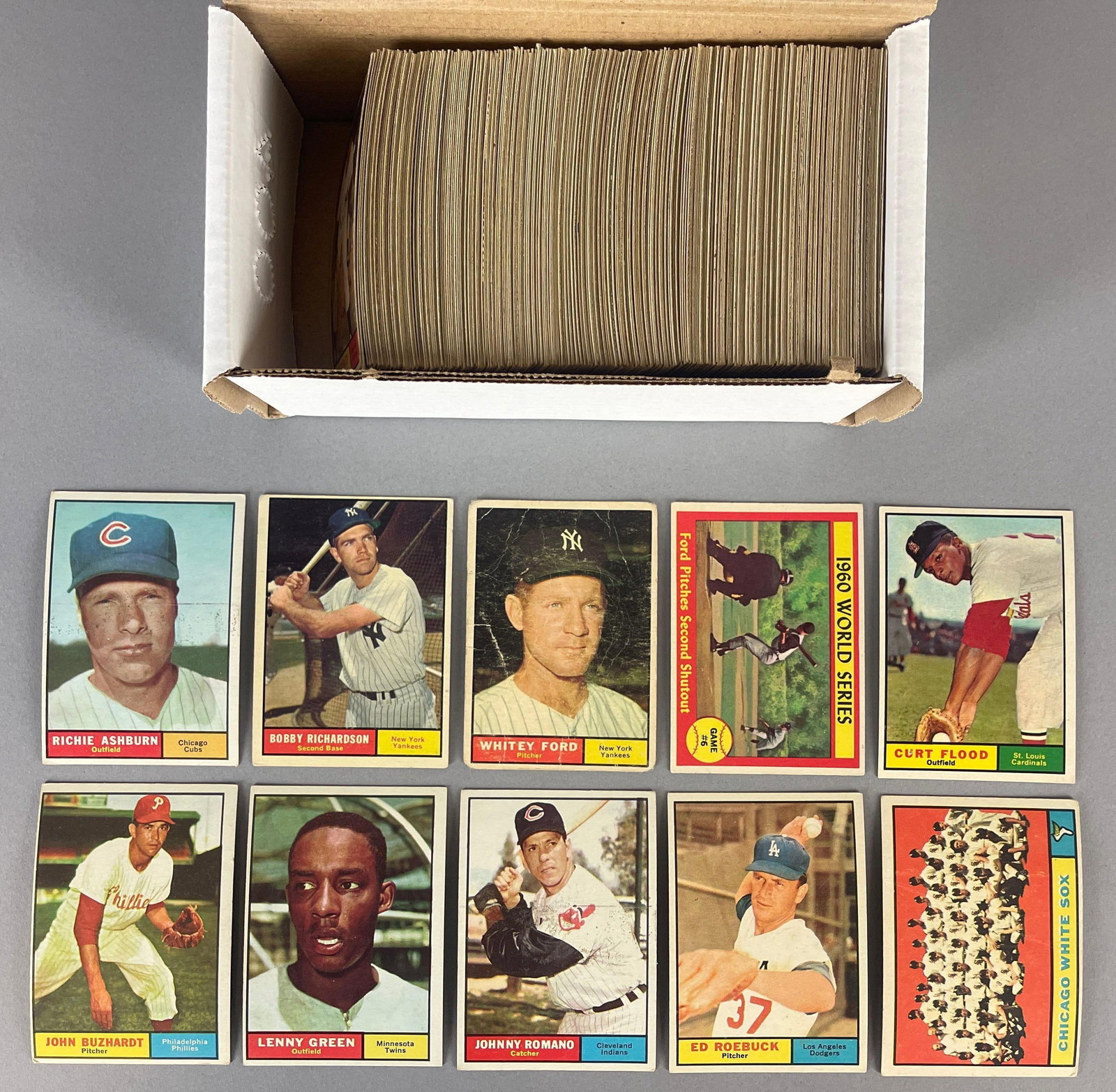 310+ - 1961 Topps Baseball Cards with HOFs, Stars, and Rookies: Conditions vary, Low - EXMT, Mainly VG - EX, Includes Whitey Ford, Leaders cards, and Much More