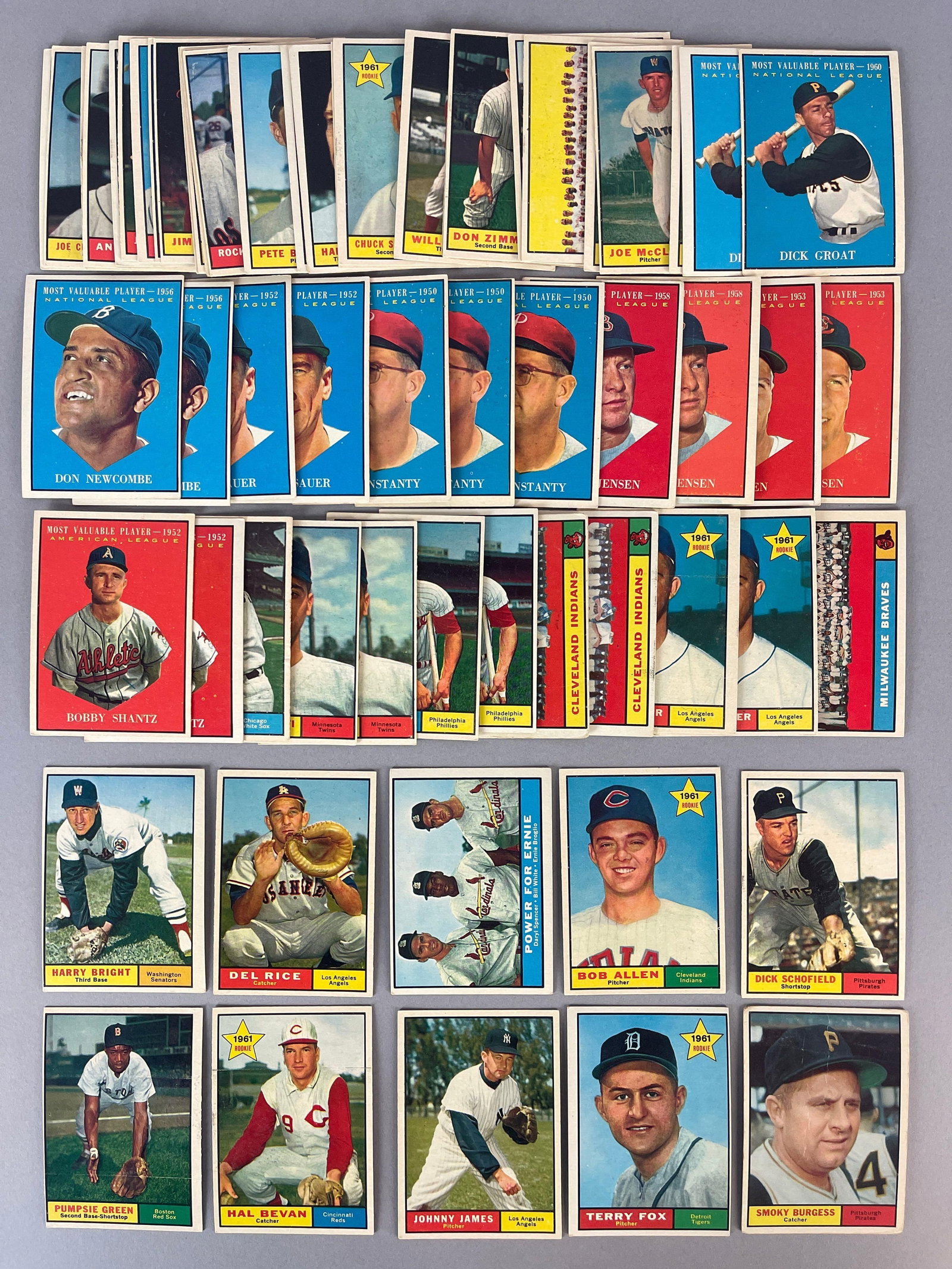 65+ 1961 Topps Baseball 6th and 7th Series Cards: Conditions vary, VG - EX, all cards #447 and higher