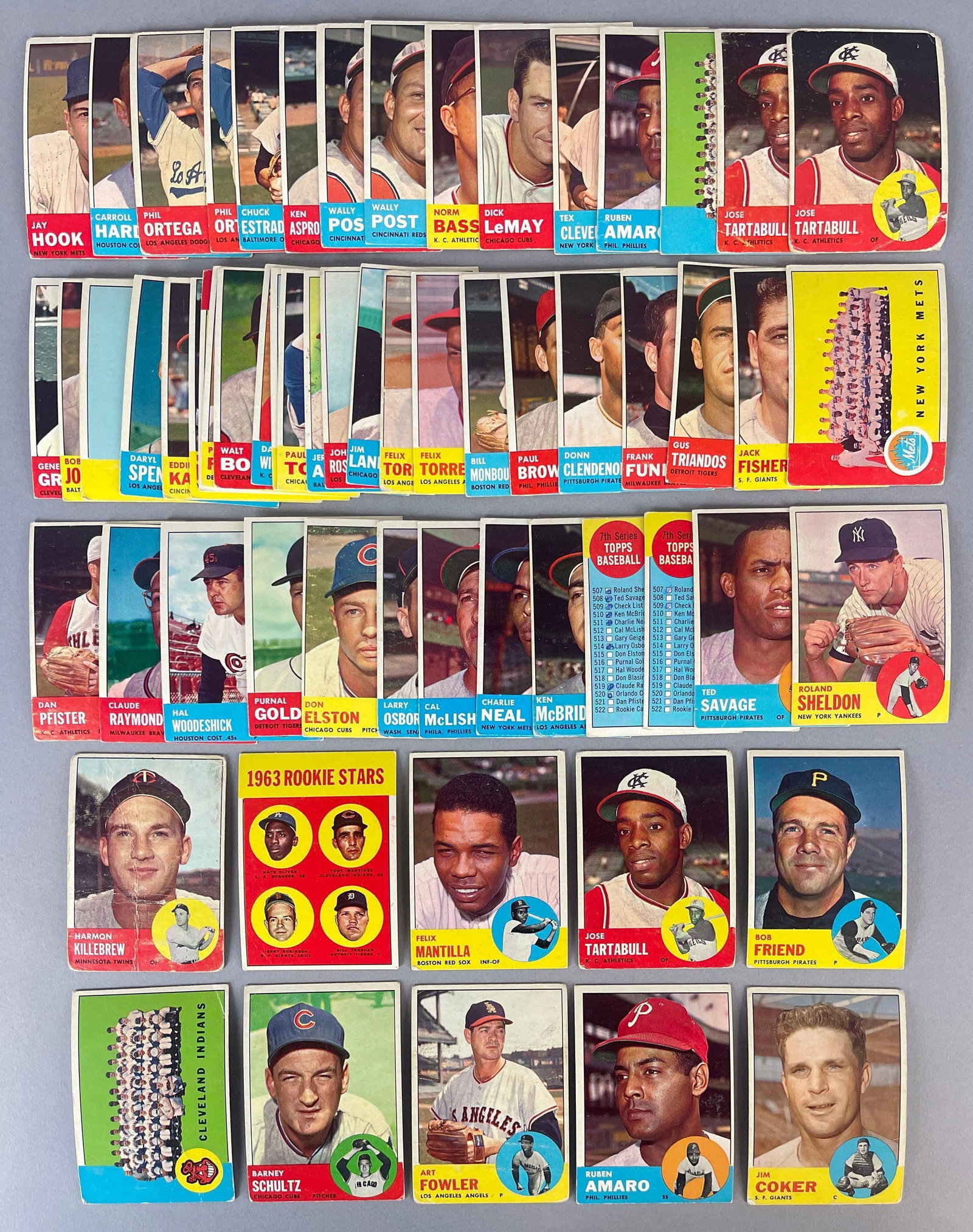 60+ 1963 Topps Baseball Scarce Series with Killebrew and Rookies (1 of 2)