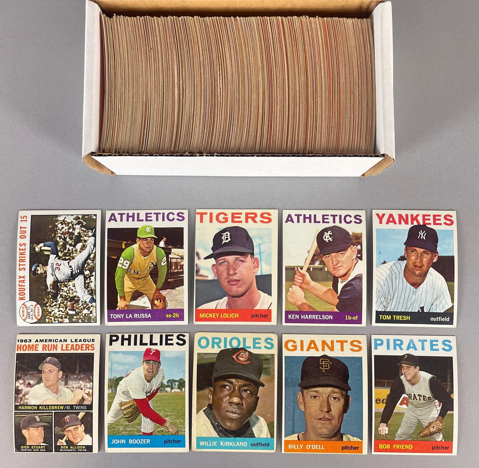 370+ 1964 Topps Baseball Cards with HOFs, Stars, Rookies, and High Numbers: Conditions vary, Low - EX, Mainly VG - EX, Includes Sandy Koufax W/S, LaRussa, Lolich, and Harrelson Rookies
