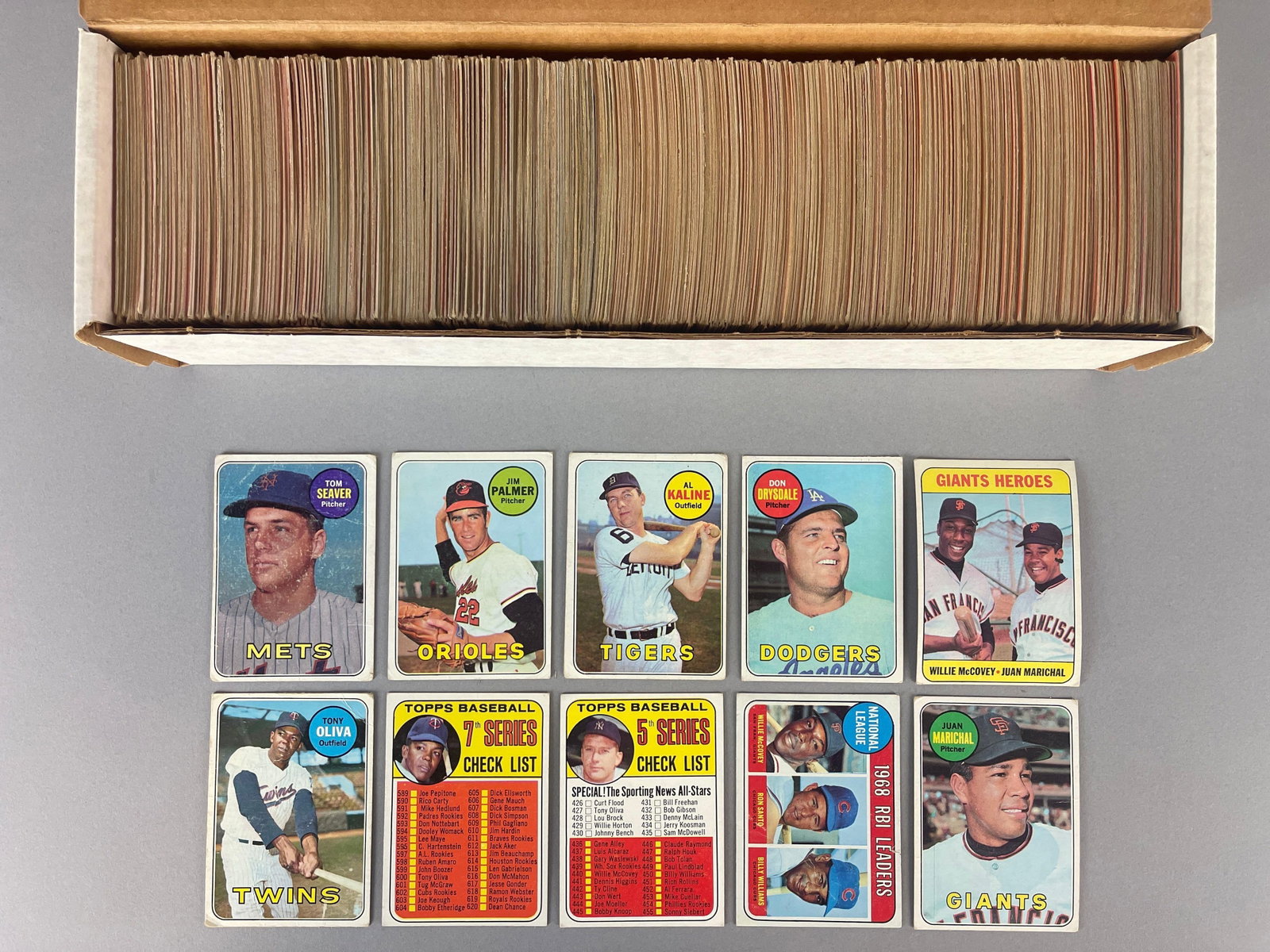 870+ 1969 Topps Baseball Cards with HOFs, Stars, Rookies, and High Numbers: Conditions vary, Low - VGEX, Includes 1- White Letter, Johnny Bench, Pete Rose, Al Kaline, Tom Seaver, Don Drysdale, and More