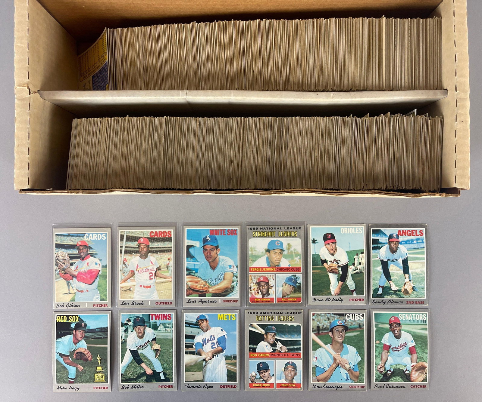 1280+ 1970 Topps Baseball Cards with HOFs, Stars, and Rookies: Conditions vary, VG - EXMT, with a few less, Mainly Mid-grade, Nice way towards a set, Includes Bob Gibson, Lou Brock, and More