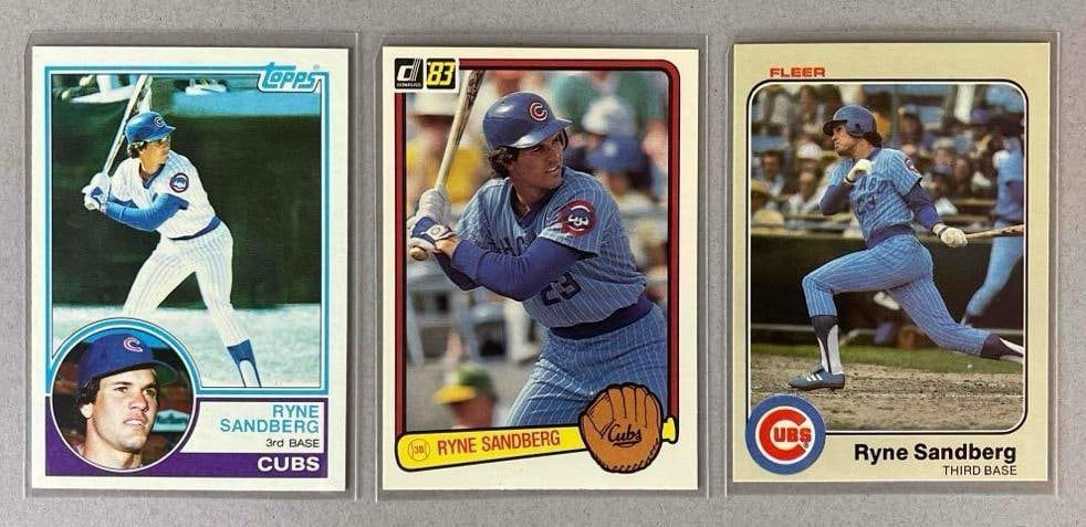 1983 Topps, Fleer, and Donruss Ryne Sandberg Rookies: Topps #83, Donruss #277, Fleer #507