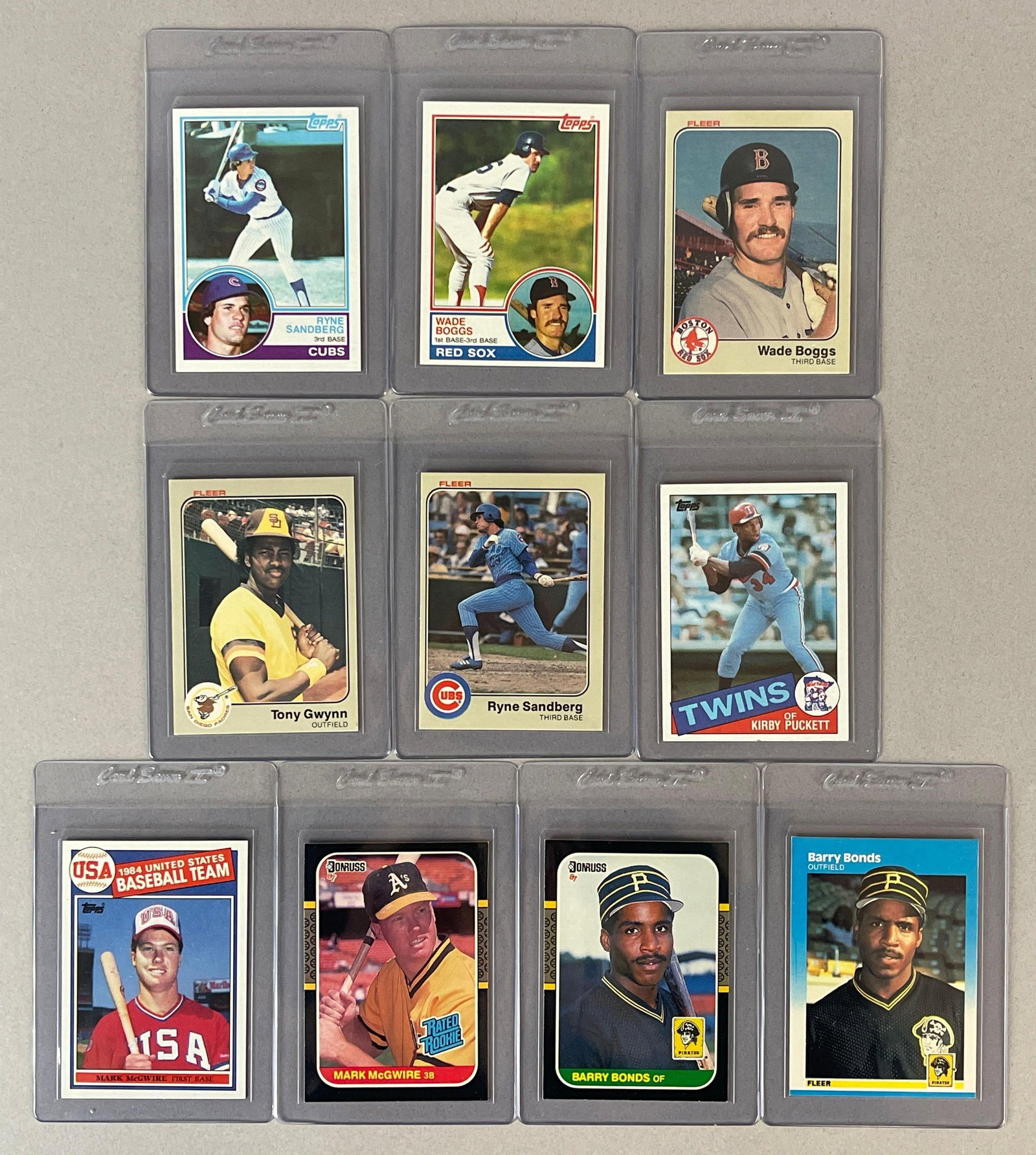 10 - 1983 - 87 Baseball HOFs and Star Rookies: 1983 Topps and Fleer Boggs and Sandberg, 1985 Topps McGwire and Puckett, 1983 Fleer Gwynn and Bonds Rookies
