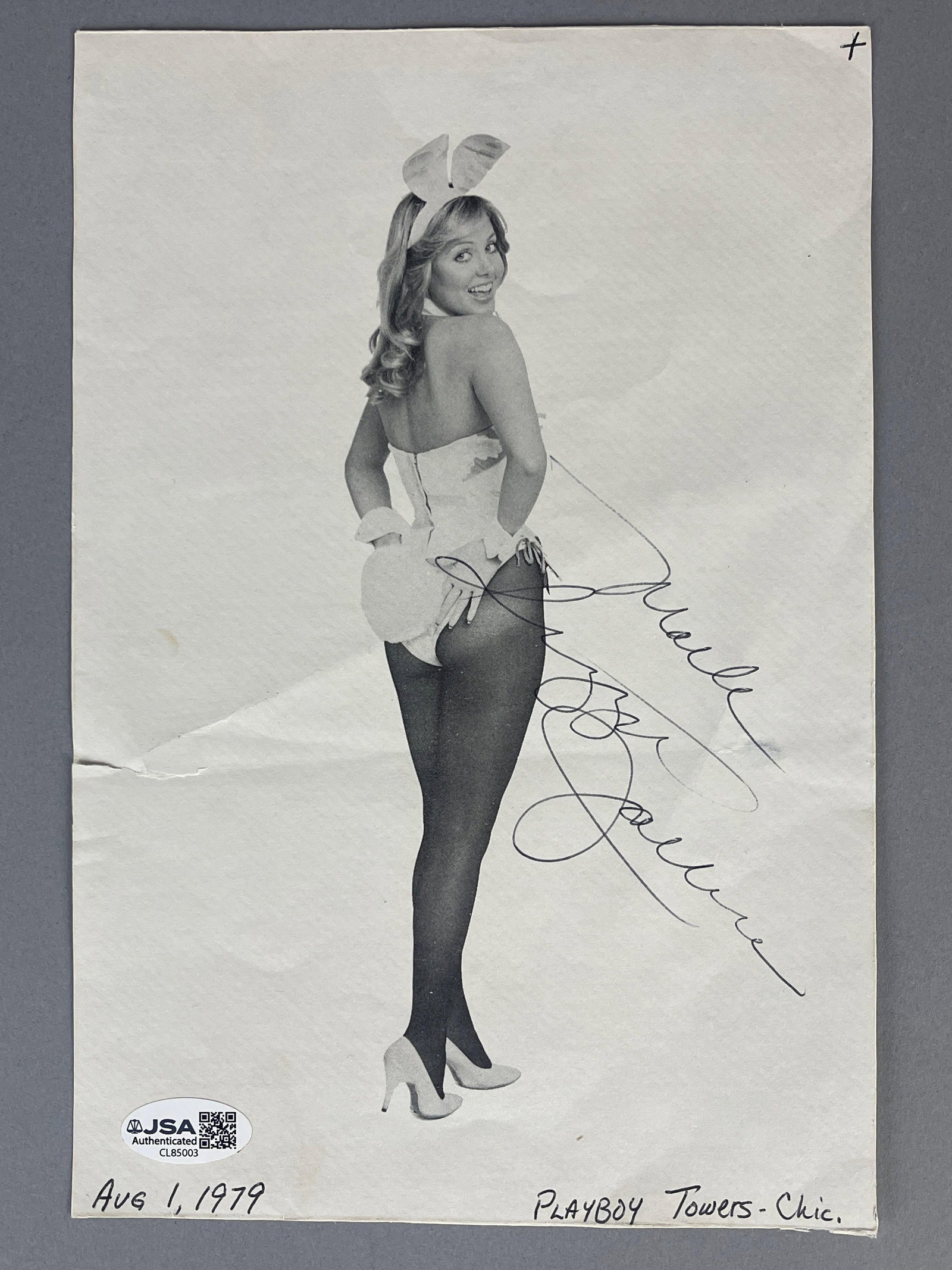 Reggie Jackson Signed Chicago Playboy Towers Pinup Photo with JSA COA: Dated August 1, 1975, Probably one of a kind, Measures 6 x 9 Inches