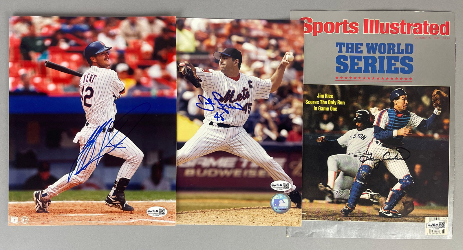 Jeff Kent, Gary Carter, and John Franco Signed Photos and Cover with JSA COA: 1986 Sports Illustrated Signed Gary Carter, Jeff Kent, and John Franco Autographed photos, with JSA COAs