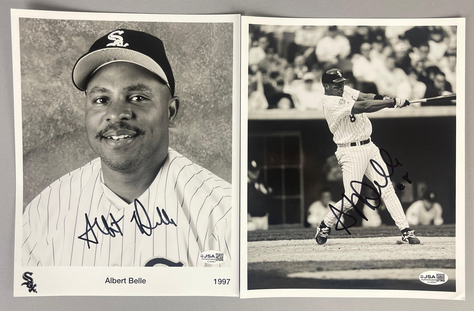 Albert Belle Signed Photos with JSA COAs: 2 - Autos for one price, Autographed Albert Belle, with JSA COA