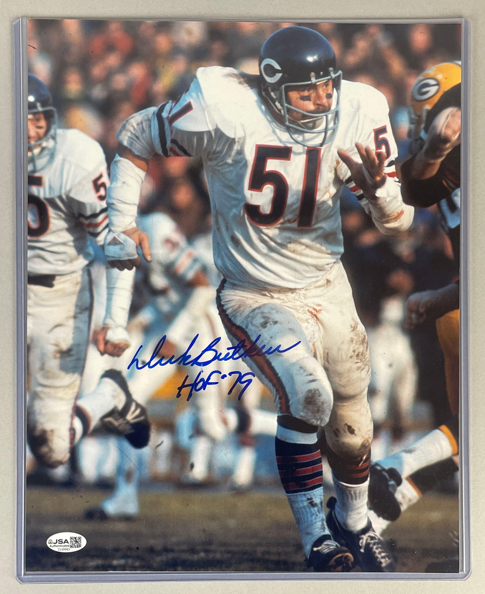 Dick Butkus Signed 11x14 Photo with Inscription and JSA COA: Autographed Dick Butkus HOF79, with JSA COA