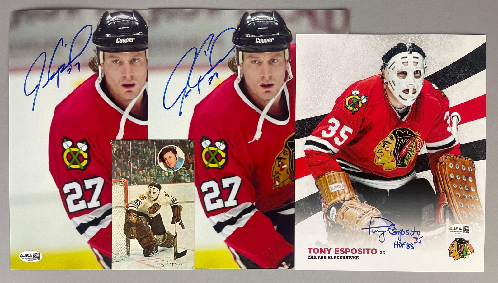 2 - Tony Esposito and 2 - Jeremy Roenick Signed Photos and Card with JSA COAs (1 of 2)
