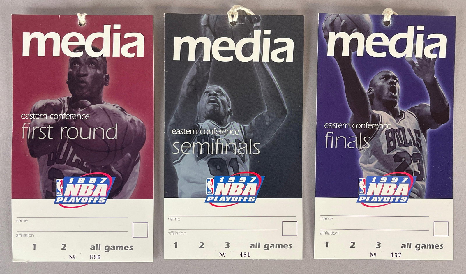 3 - 1997 NBA Playoff Chicago Bulls Media Passes Including Jordan (1 of 2)