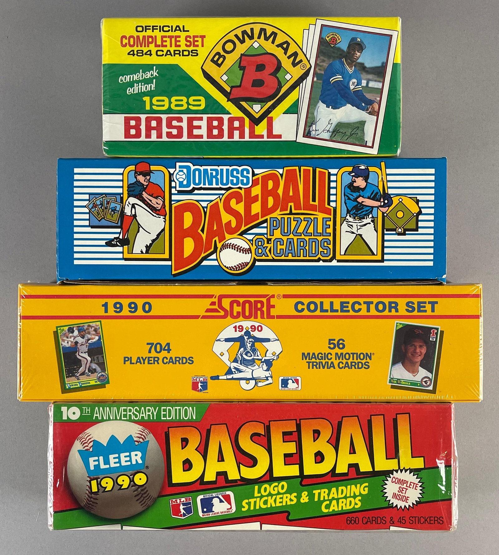 1989 Bowman and Donruss Baseball + 1990 Fleer and Score Factory Sealed Sets: 1989 Bowman and Donruss Baseball + 1990 Fleer and Score Factory Sealed Sets