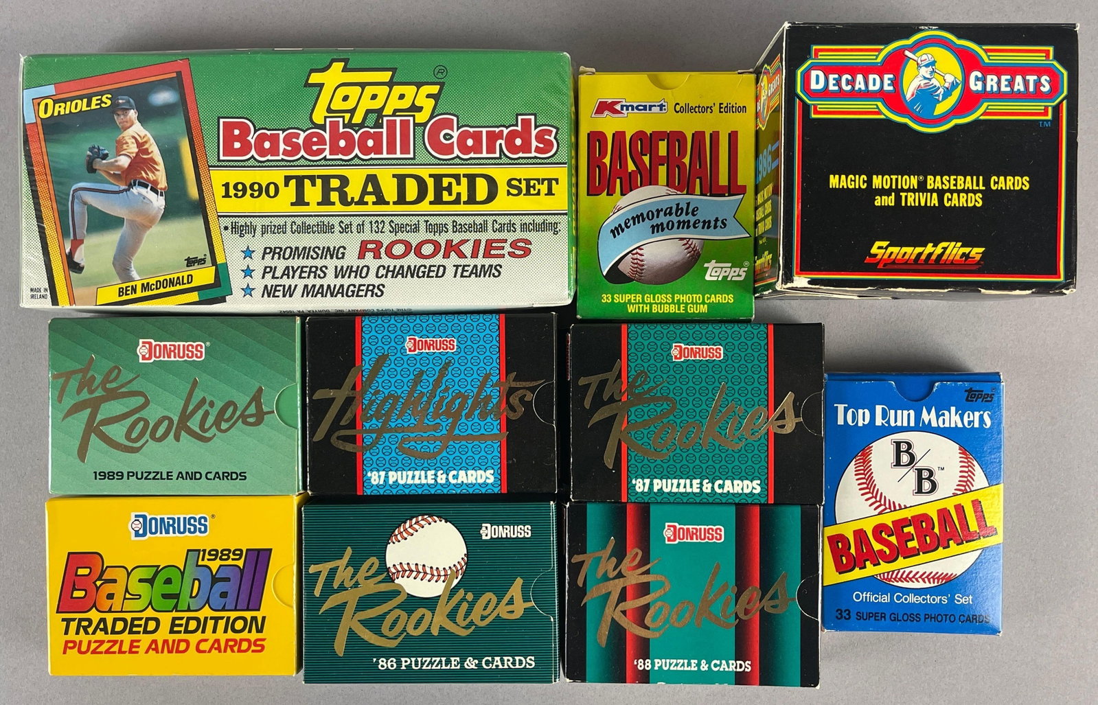 10 - 1986 - 90 Donruss The Rookies, Topps Traded, Sportsflics, and More Sets: Most are sealed, 1986 Donruss The Rookies Bo Jackson Rookies, 1989 Donruss Traded and The Rookies, and More