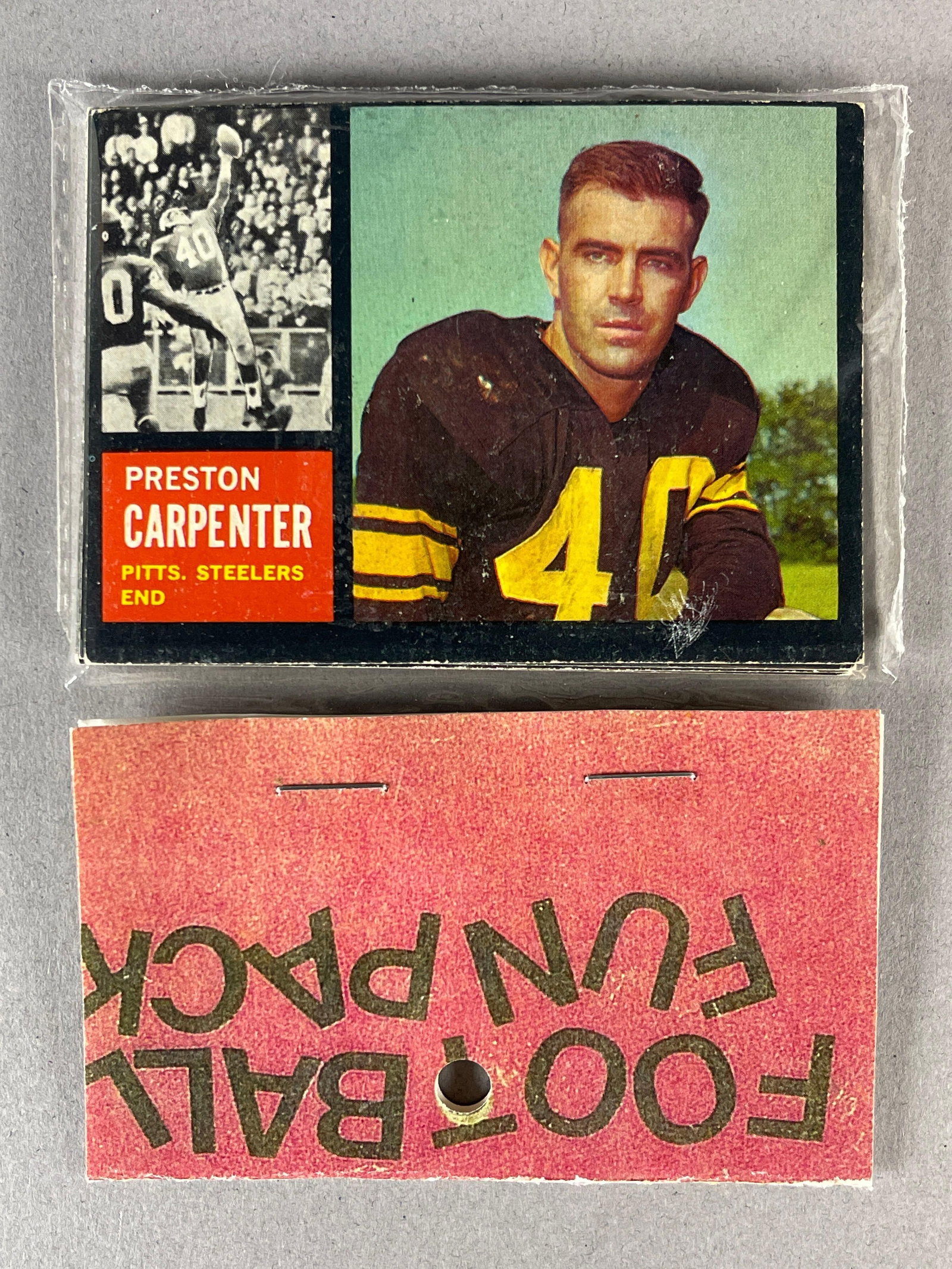 1962 Topps Football West Corps Cello Fun Pack with Jim Ringo on Back: 10 - Cards per pack, West Corp was a repacking company in the 1970s