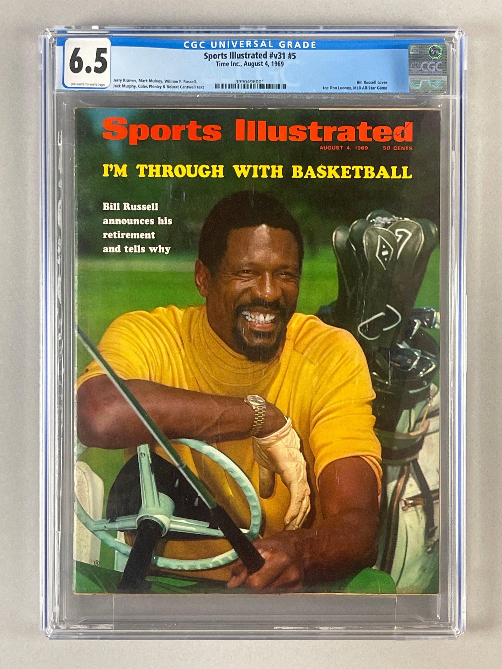 1969 Sports Illustrated Bill Russell Retires Newsstand Edition CGC 6.5: Population 2, August 4, 1969 Newsstand issue CGC 6.5, Vivid colors, only 4 graded higher