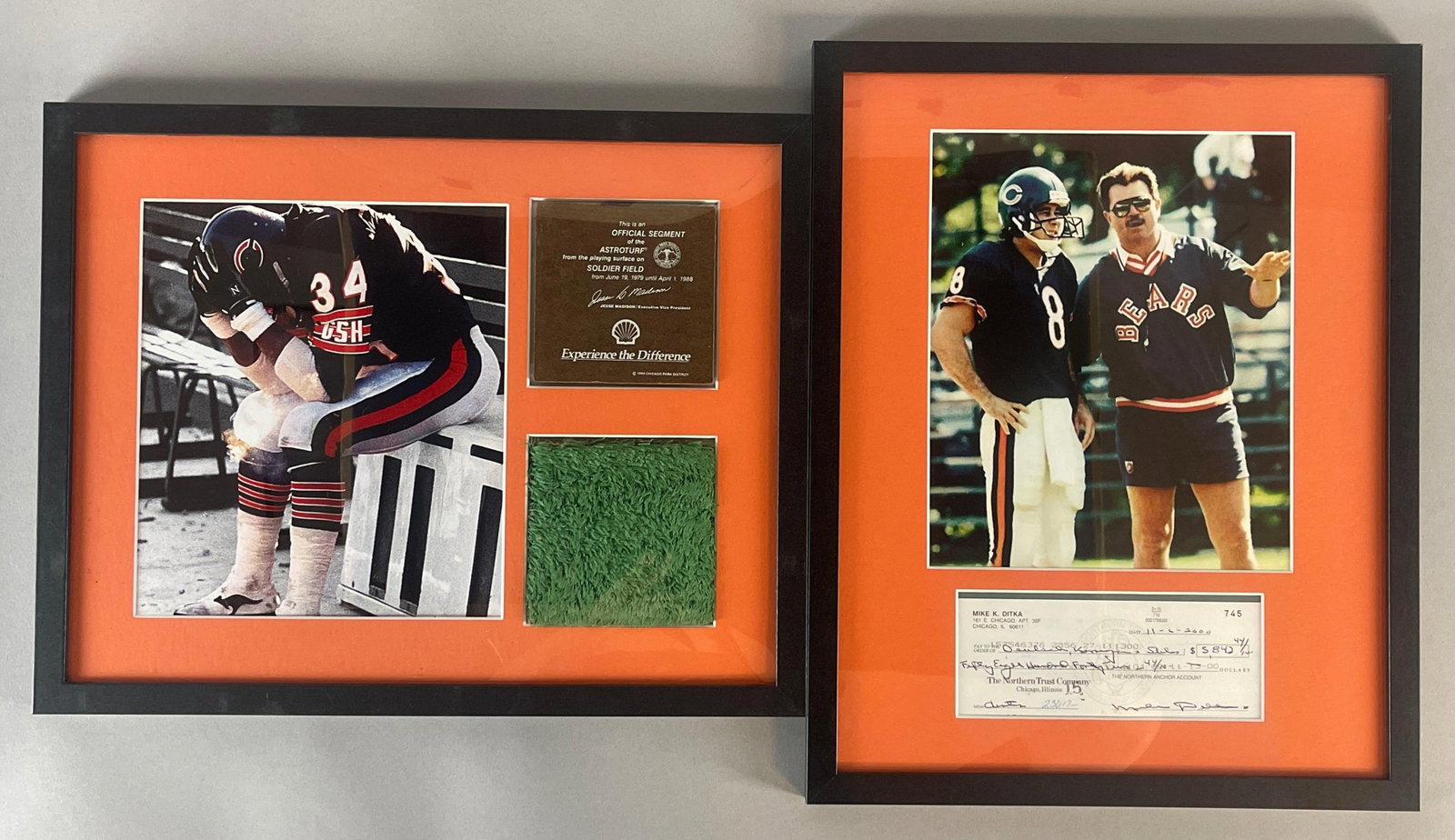 Chicago Bears Mike Ditka Signed Display + Walter Payton and Soldier Field Turf (1 of 2)