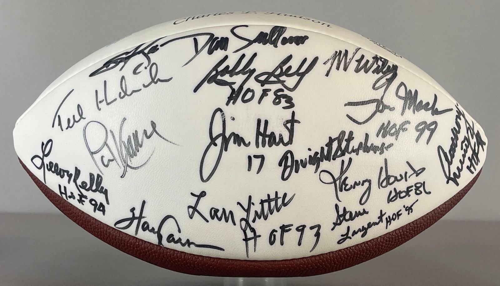 NFL Wilson The Duke Football with 17 SIgnatures: Autographs include, Barry Sanders, Dave Wilcox, Steve Largent, and more, Detail list on last photo